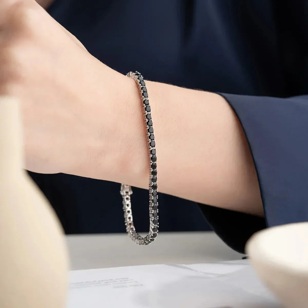 ICED OUT ARMBAND AUS SCHWARZEM STEIN | 925 SILBER