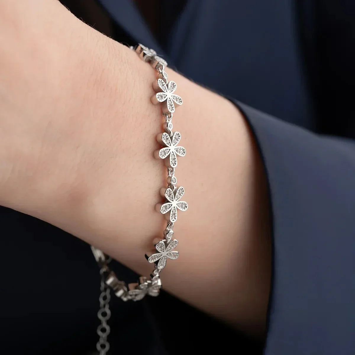 ZIRKONSTEIN BLUME ARMBAND | 925 SILBER