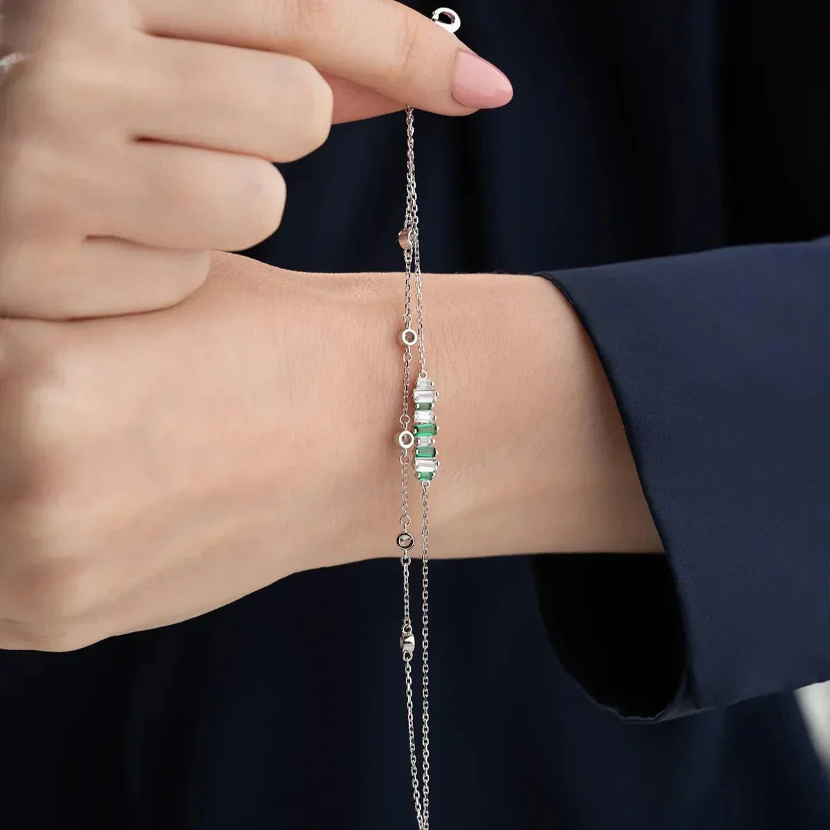 GRÜNER STEIN BAGUETTE ARMBAND | 925 SILBER