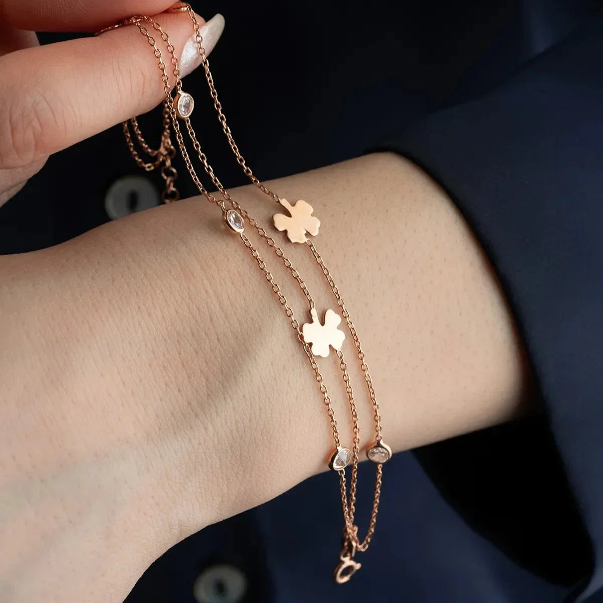 3 REIHEN KLEE STEIN ARMBAND | 925 SILBER