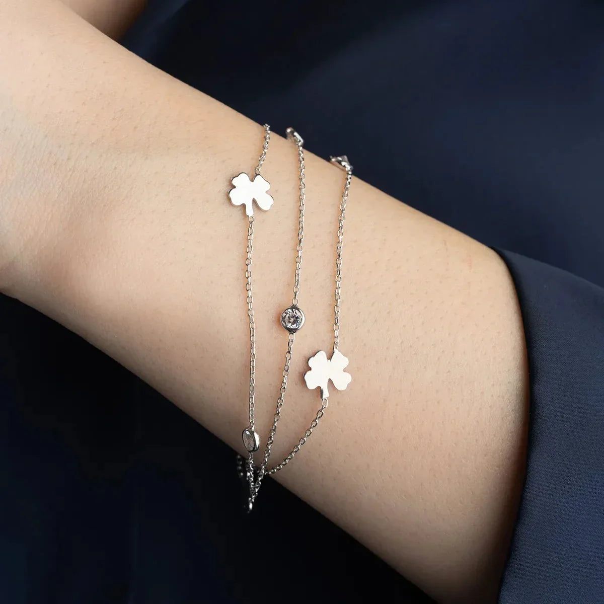 3 REIHEN KLEE STEIN ARMBAND | 925 SILBER