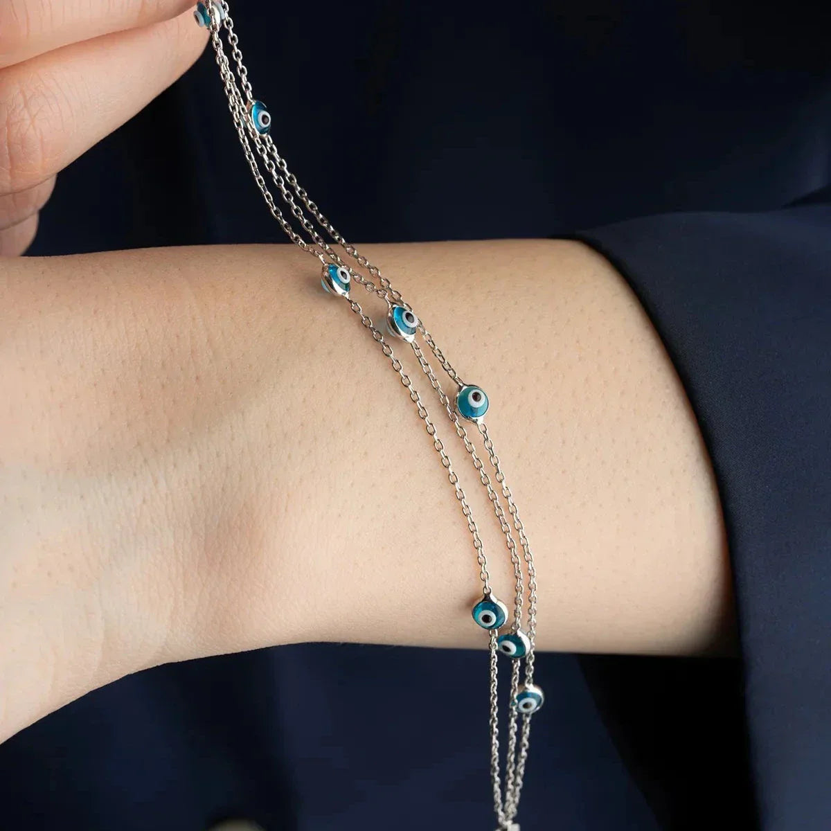 3 REIHE MINI NAZAR ARMBAND | 925 SILBER