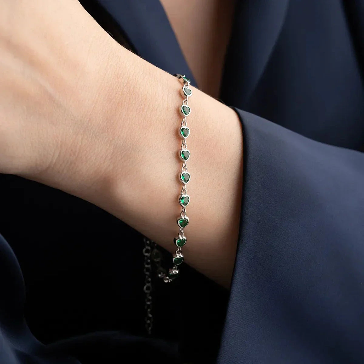 MINI HERZ SMARAGD ARMBAND | 925 SILBER