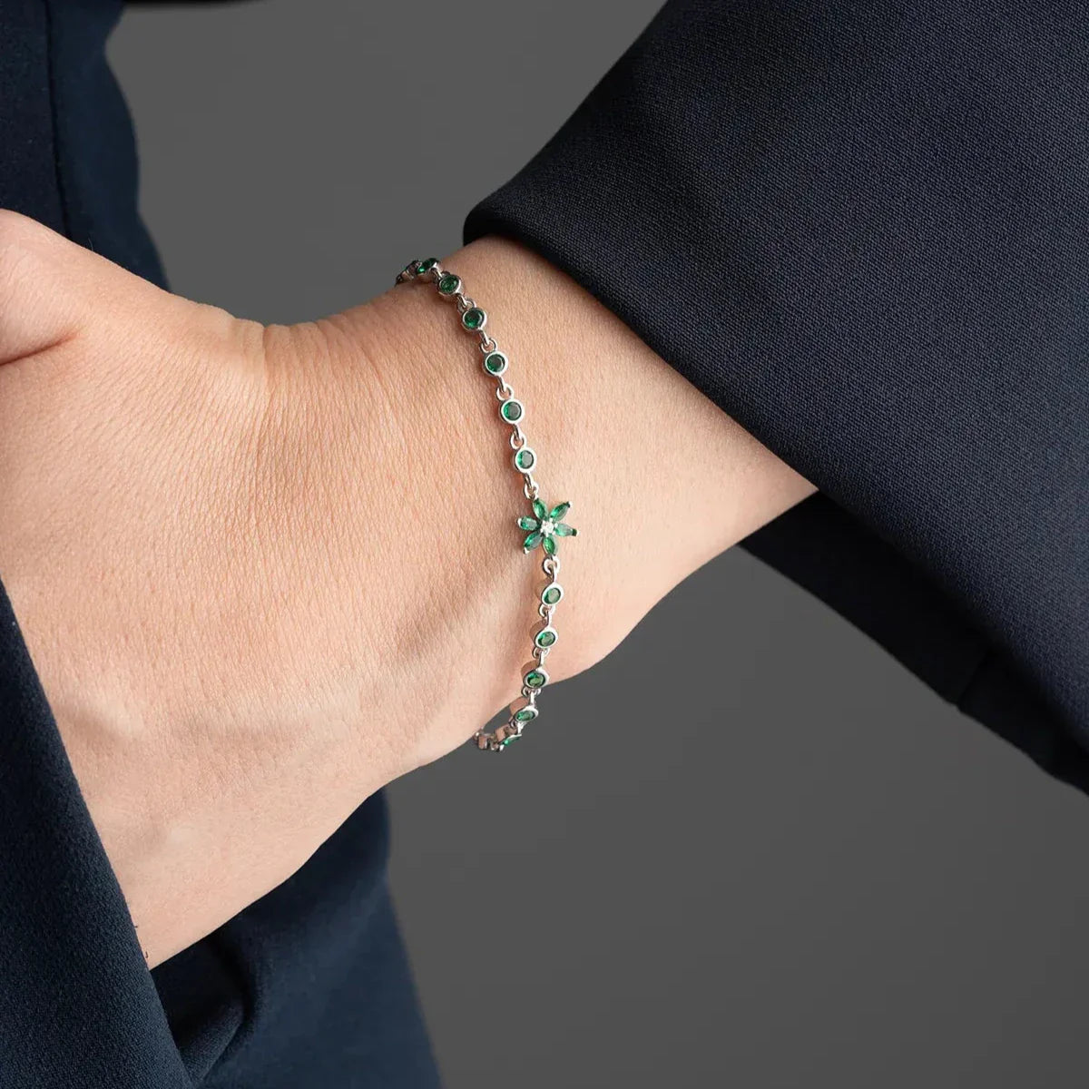 GRÜNER STEIN LOTUS ARMBAND | 925 SILBER