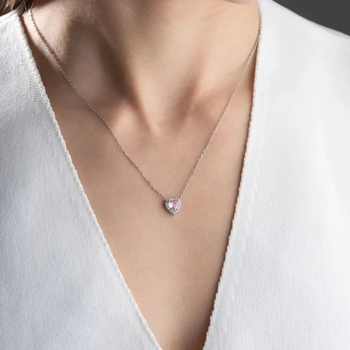 ROSA STEIN HERZ HALSKETTE | 925 SILBER