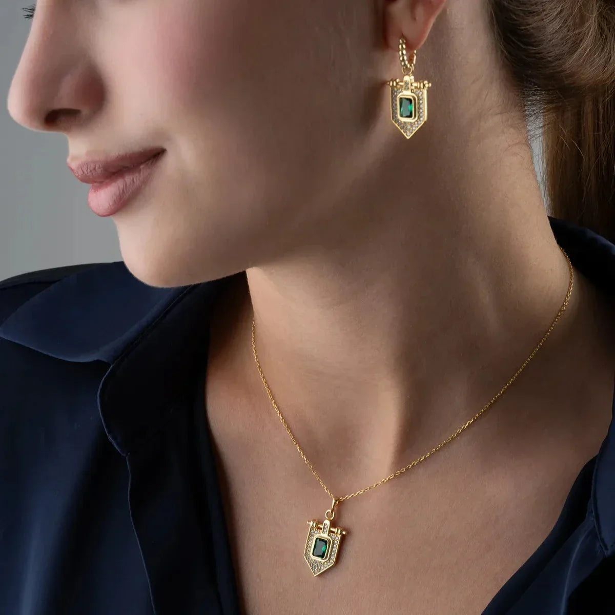 GRÜNER STEIN HALSKETTE OHRRING SET | 925 SILBER