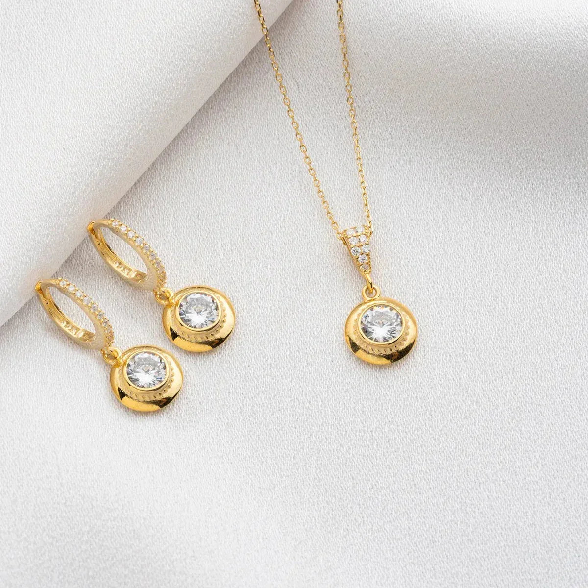 EINZELSTEIN HALSKETTE OHRRINGE SET | 925 SILBER