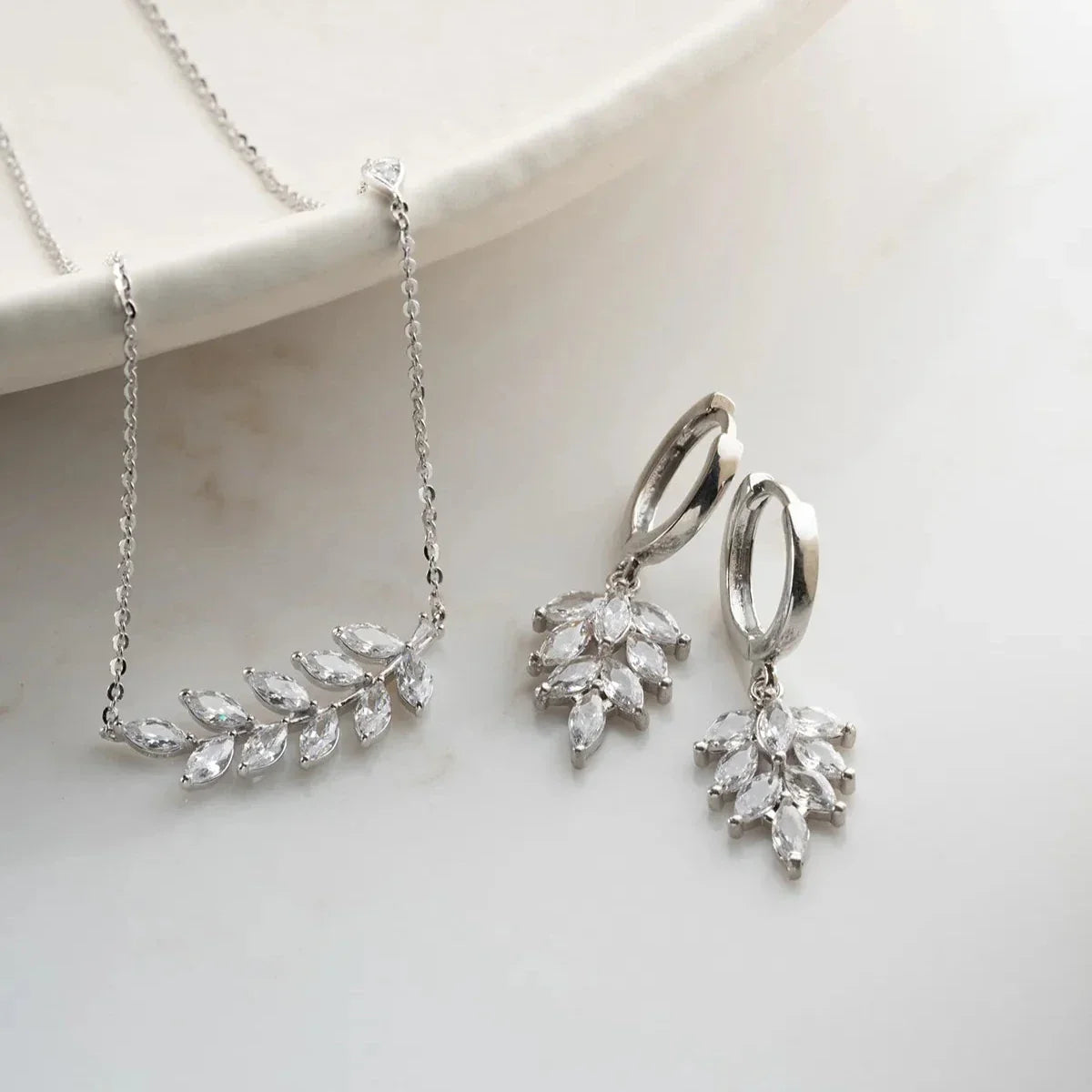 STEINBLATT HALSKETTE OHRRING SET | 925 SILBER