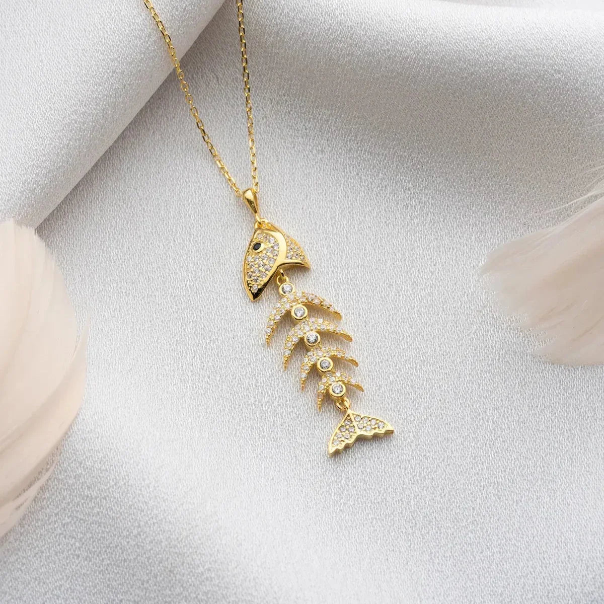 FISCHKNOCHENSTEIN HALSKETTE | 925 SILBER