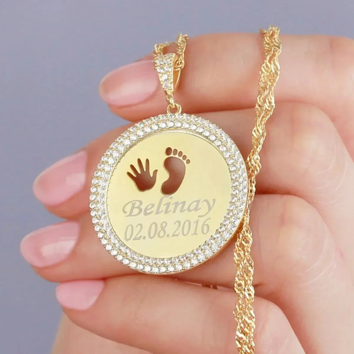 ZIRKONIA GRAVURKETTE BABY HANDFUSS | 925 SILBER