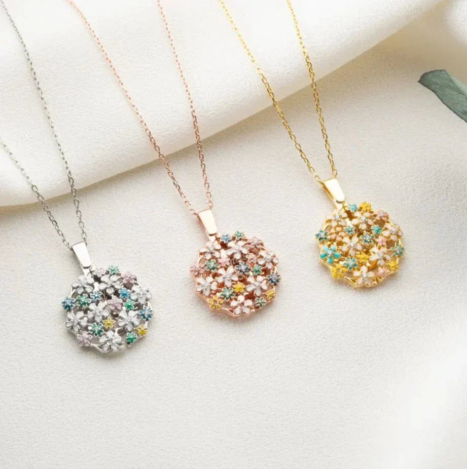 BLUMEN STRAUSS GRAVUR HALSKETTE | 925 SILBER