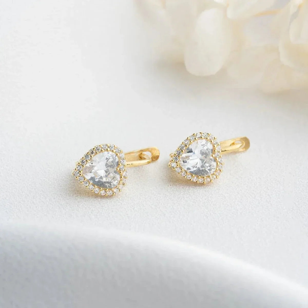 HERZ MIT ZIRKONIA STEIN OHRRINGE | 925 SILBER