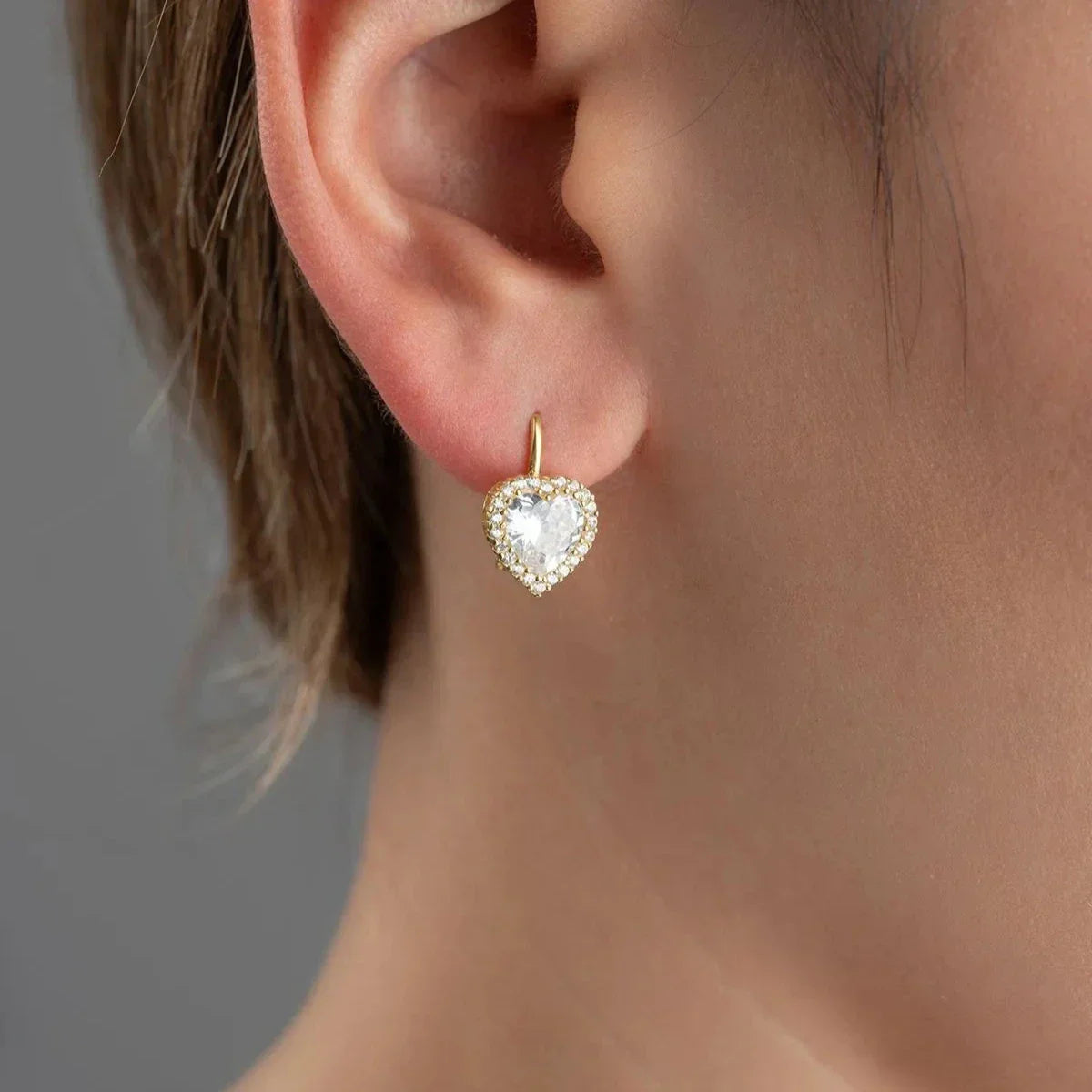 HERZ MIT ZIRKONIA STEIN OHRRINGE | 925 SILBER