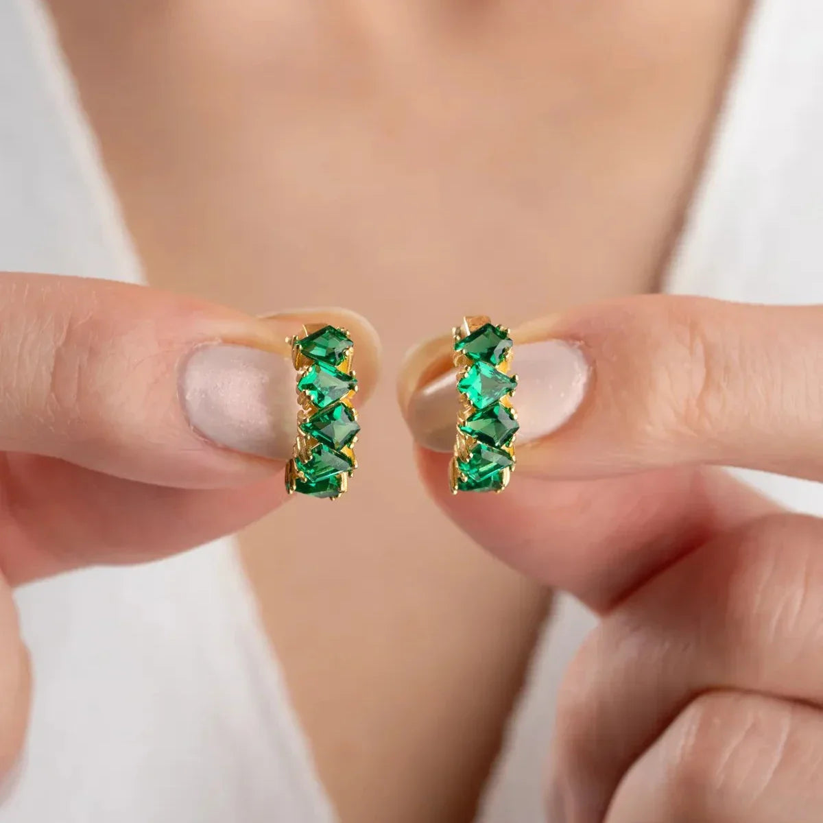 ZÜMRÜT GRÜNE BAGUETTE STEIN OHRRINGE | 925 SILBER