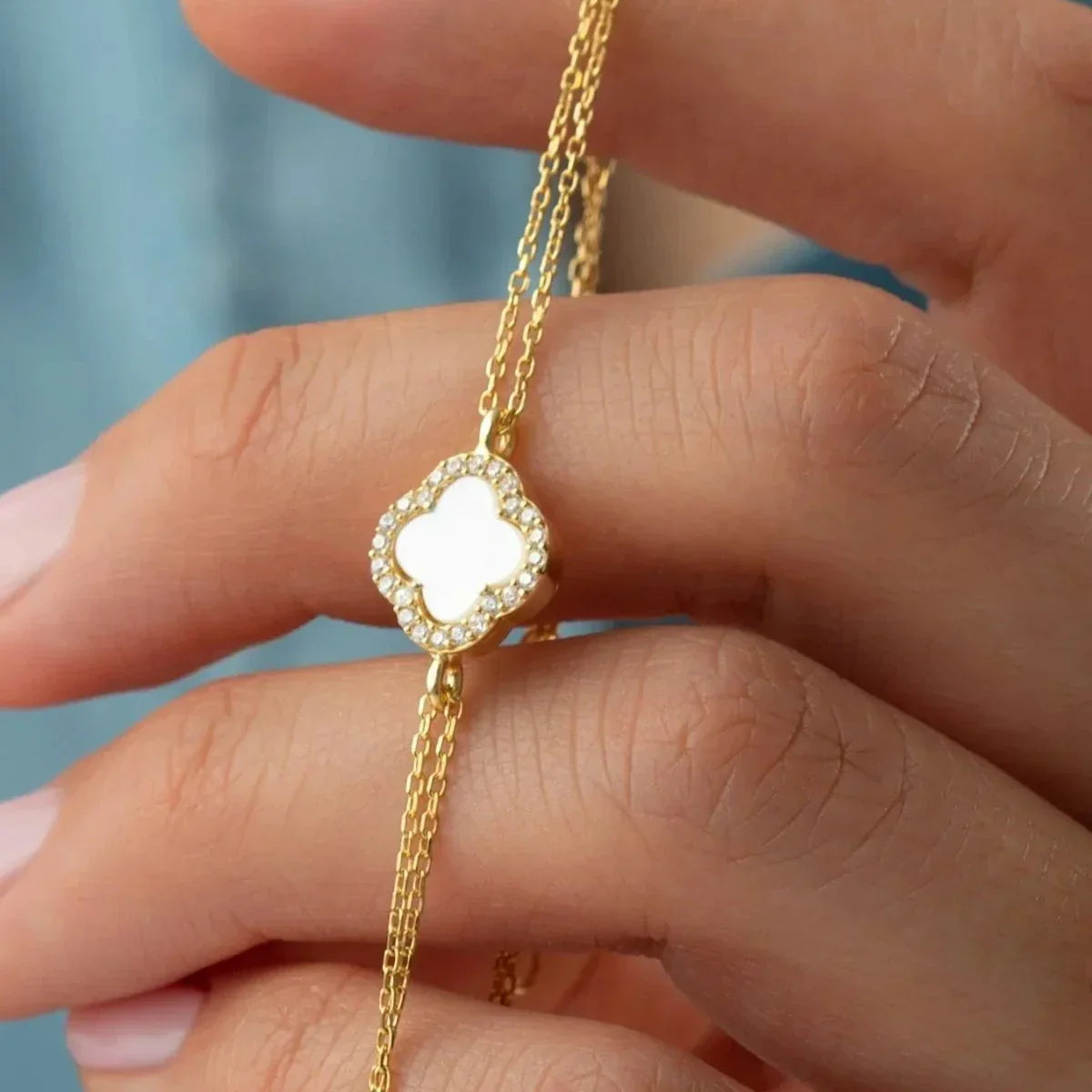 ZIRKONIA & KLEEBLATT ARMKETTE | 925 SILBER