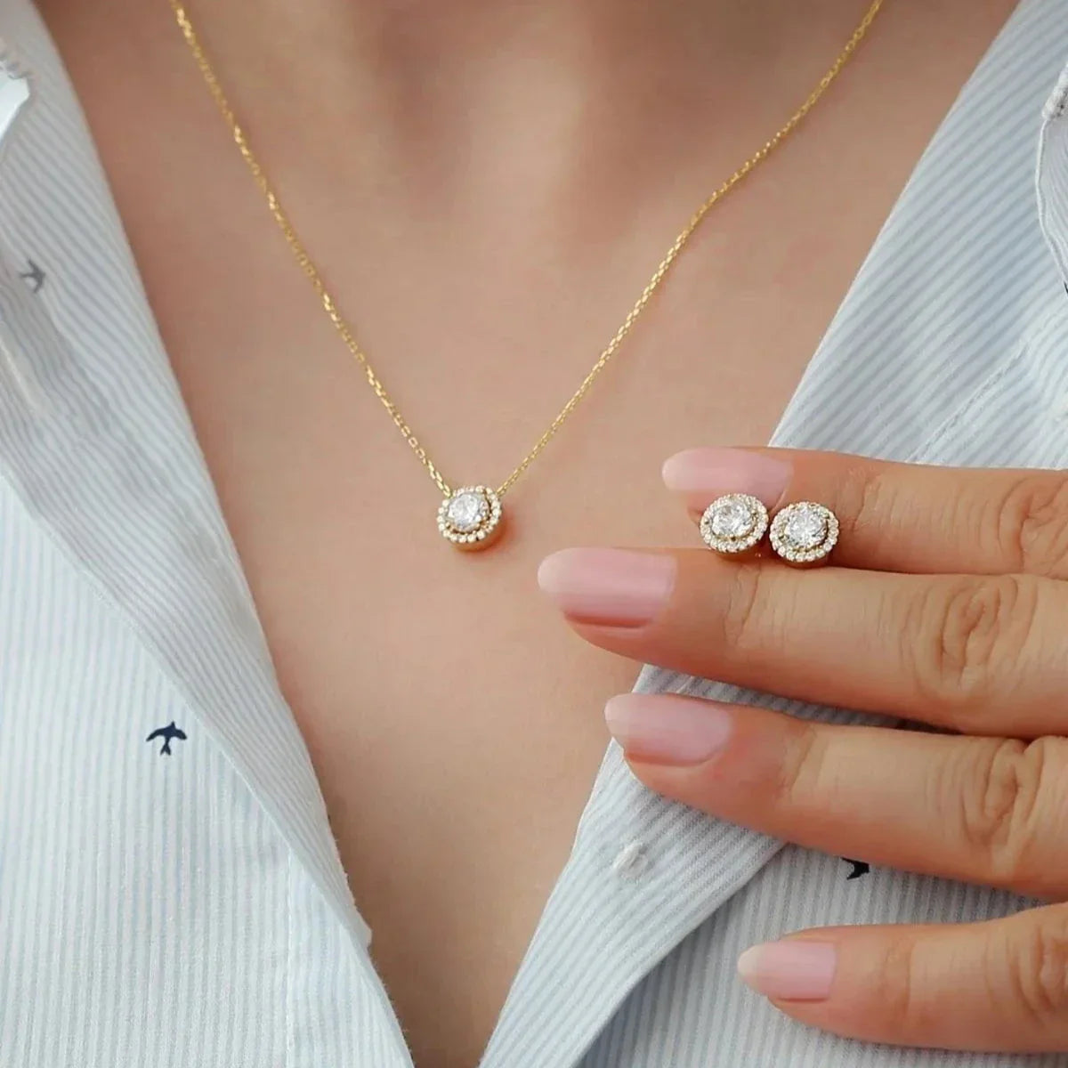 DIAMAND DESIGN HALSKETTE & OHRSTECKER SET | 925 SILBER