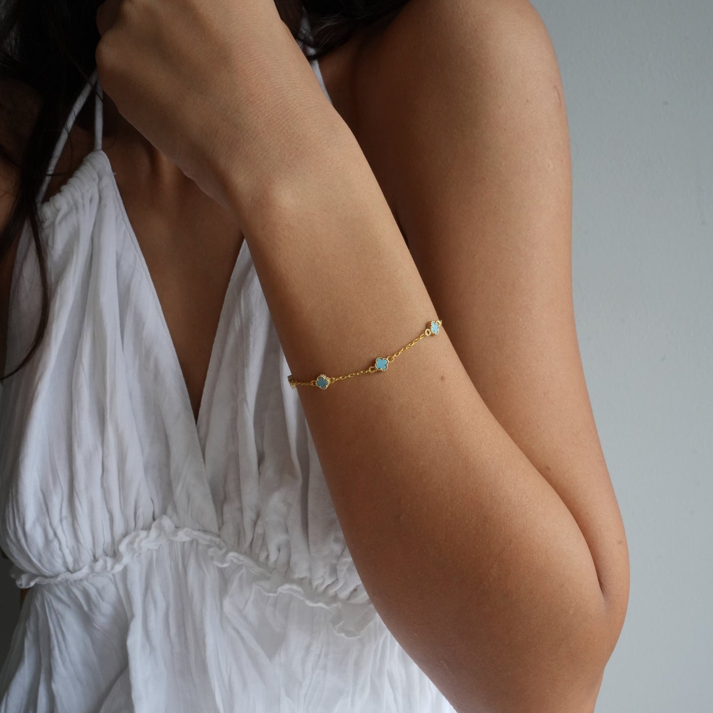 MINIMAL TURKIS KLEE ARMKETTE | 925 SILBER