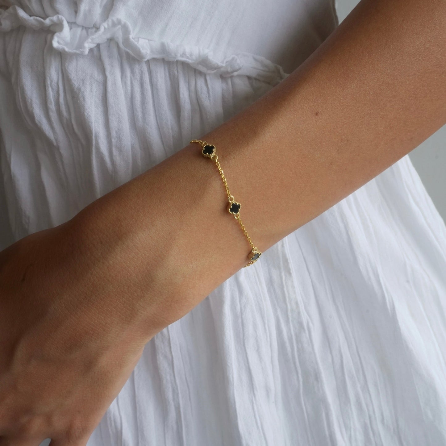MINIMAL SCHWARZE KLEE ARMKETTE | 925 SILBER