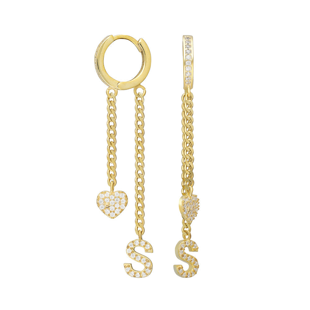 Hängende Herz Ohrringe mit Buchstaben - 925 SILBER