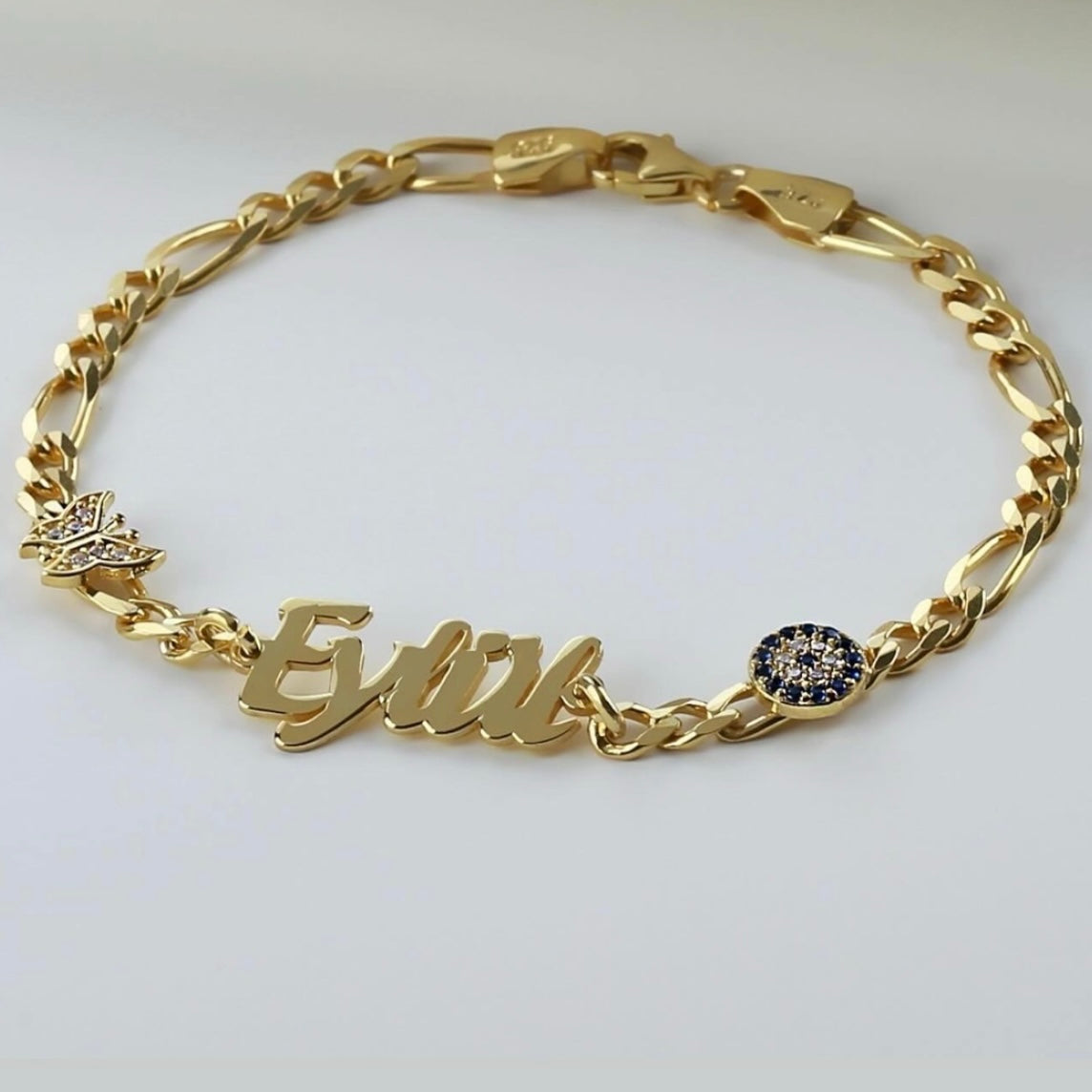 KINDER NAMENSARMKETTE MIT NAZAR UND SCHMETTERLING | 925 SILBER