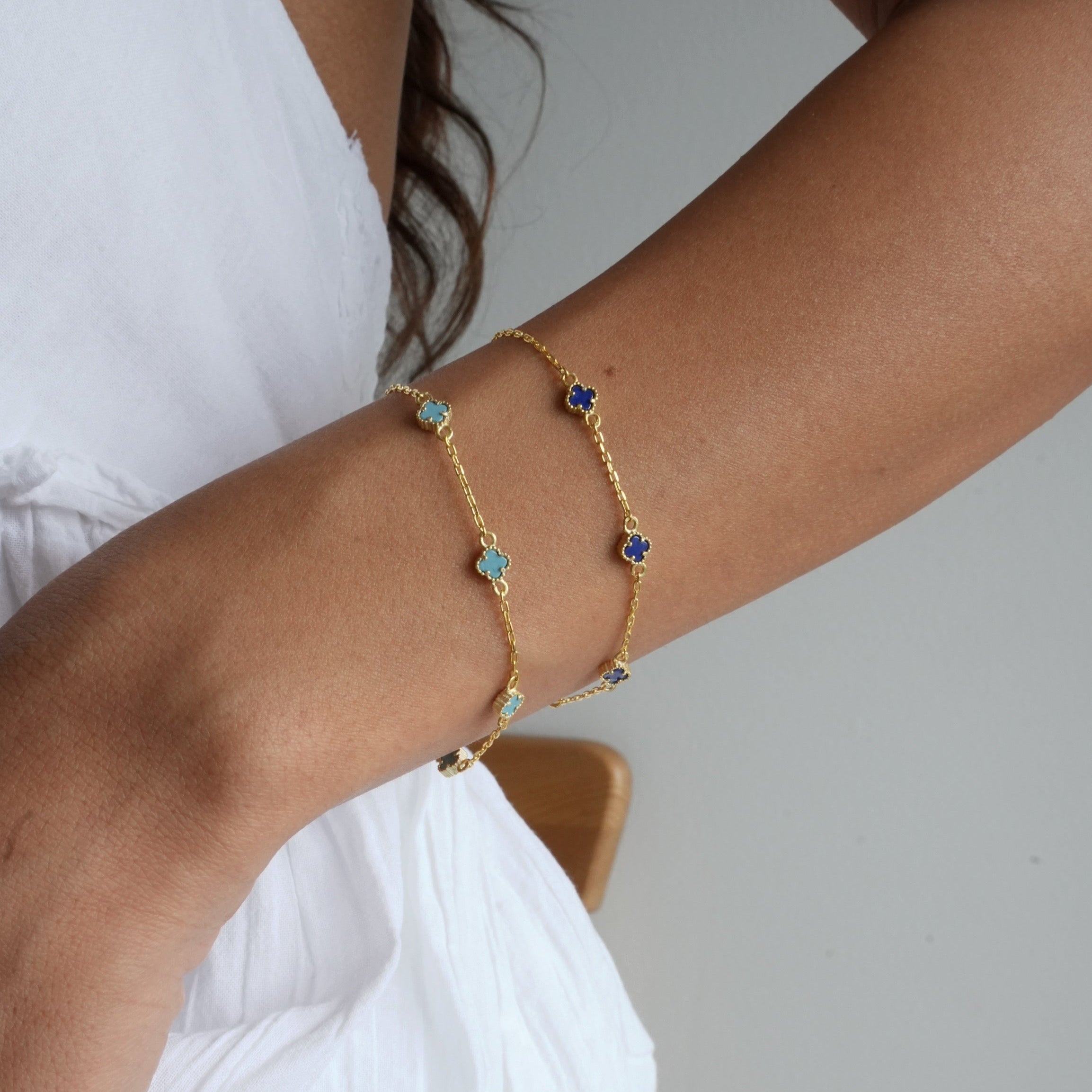 MINIMAL TURKIS KLEE ARMKETTE | 925 SILBER