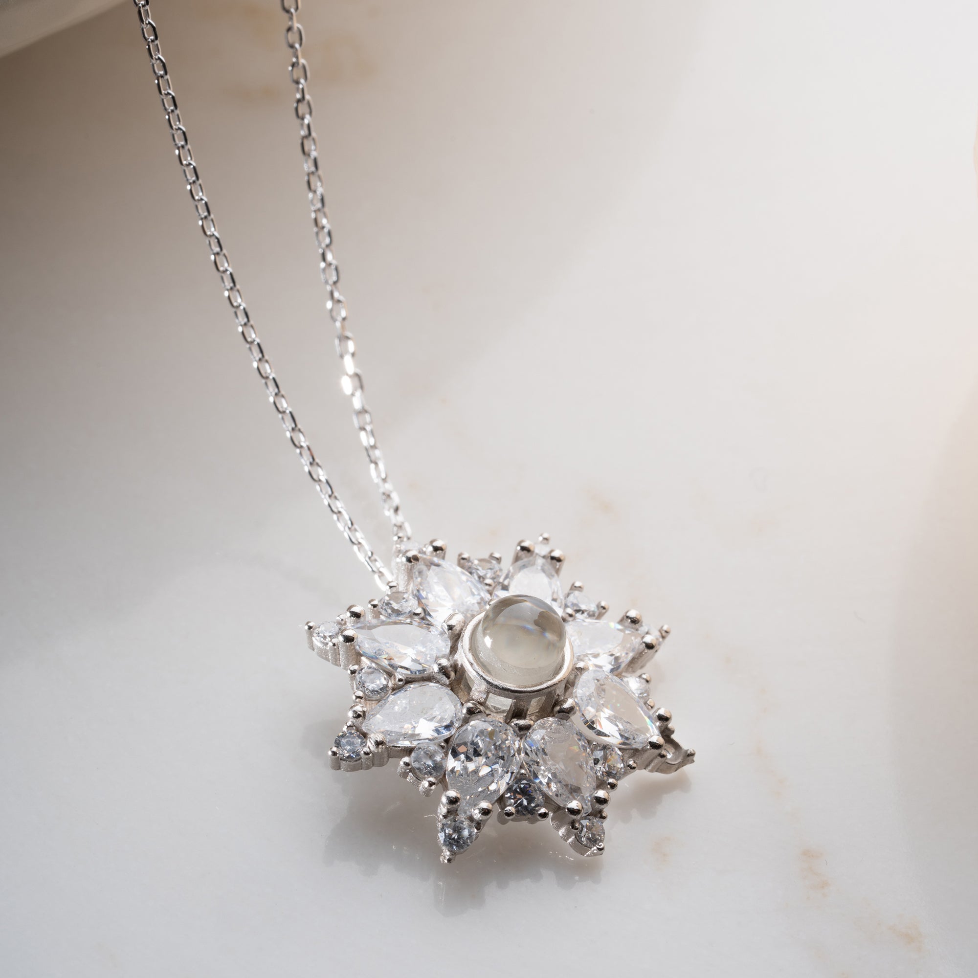 KRISTALL LOTUS KETTE | 925 SILBER