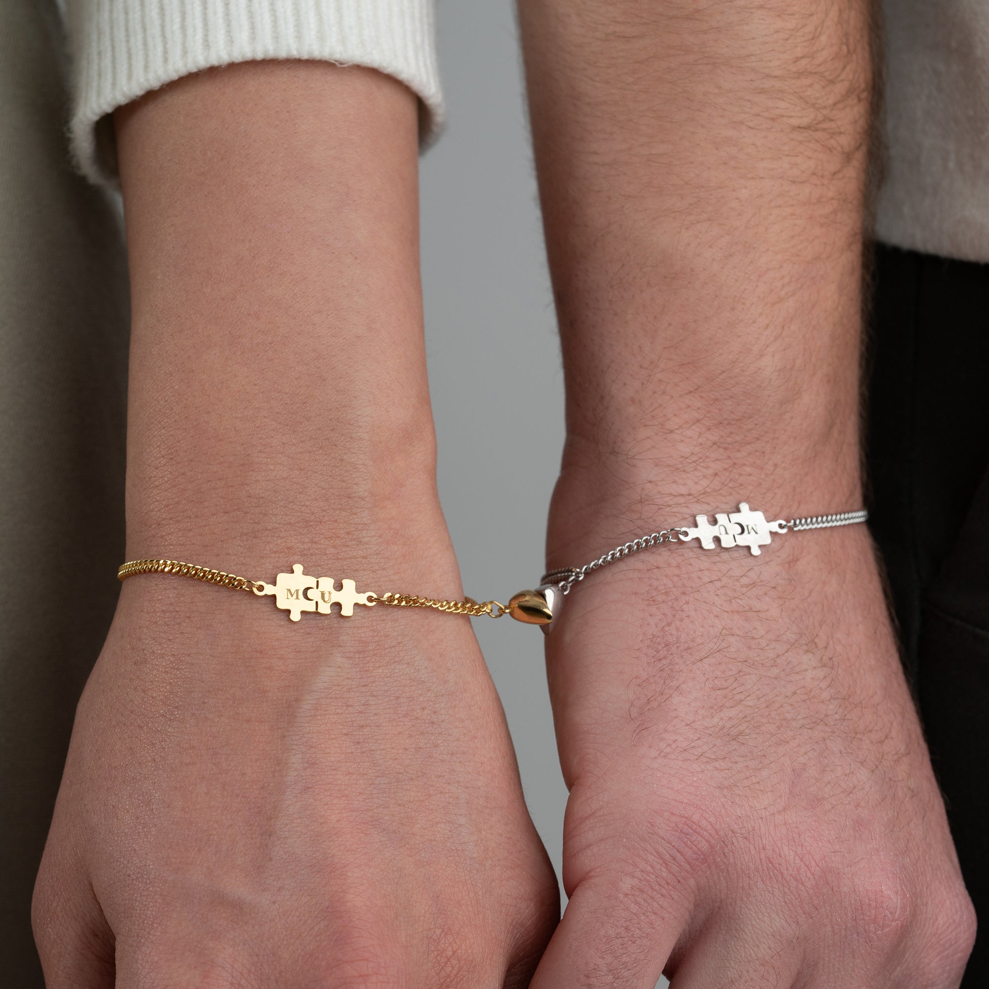 PUZZLE UND HERZMAGNET PARTNERARMBAND | 925 SILBER