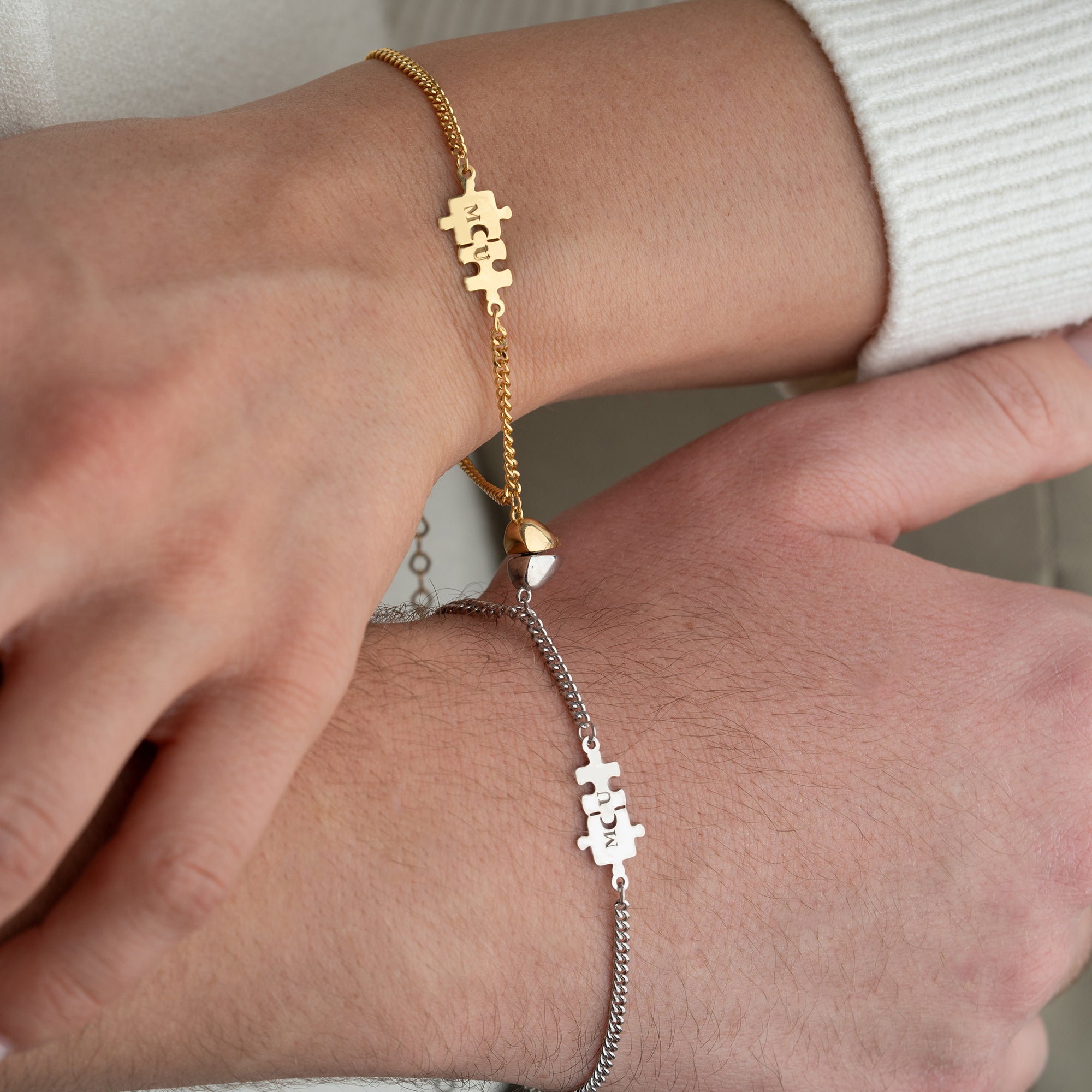 PUZZLE UND HERZMAGNET PARTNERARMBAND | 925 SILBER