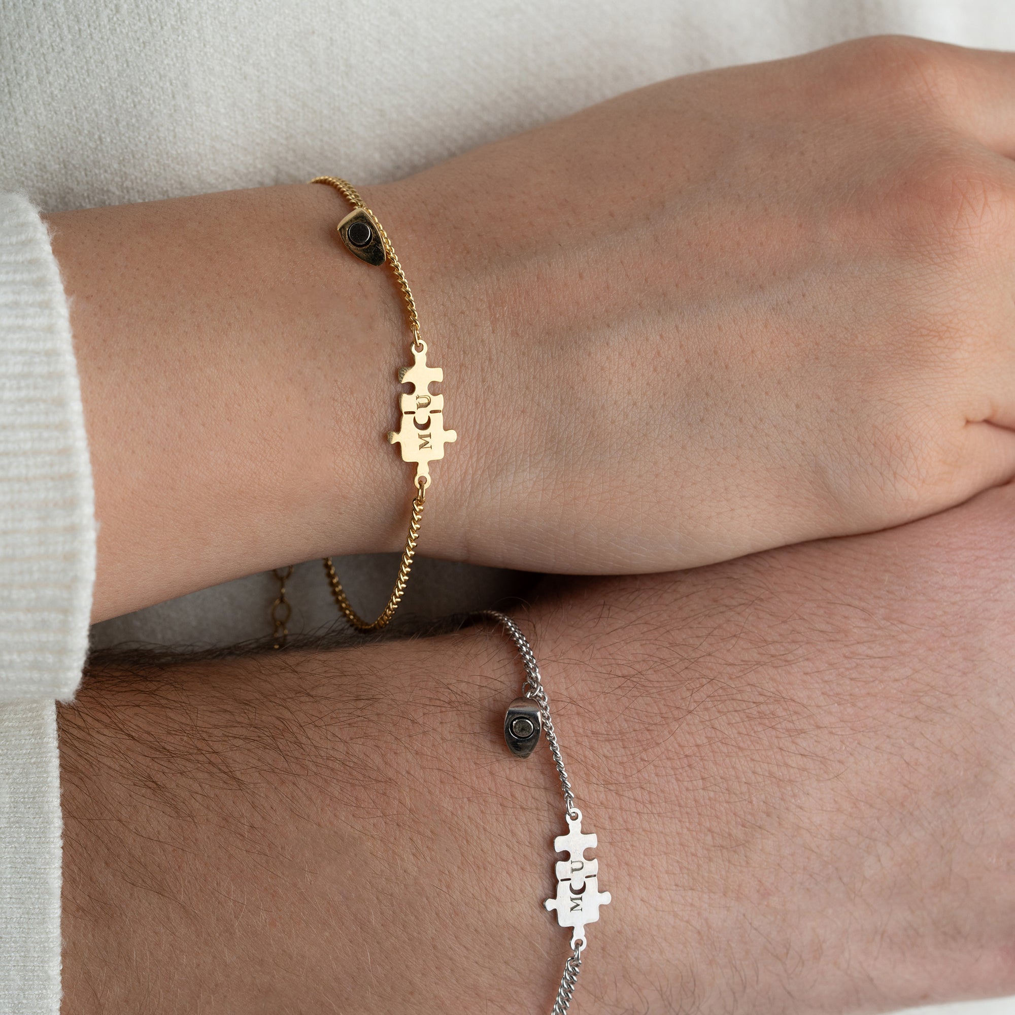 PUZZLE UND HERZMAGNET PARTNERARMBAND | 925 SILBER