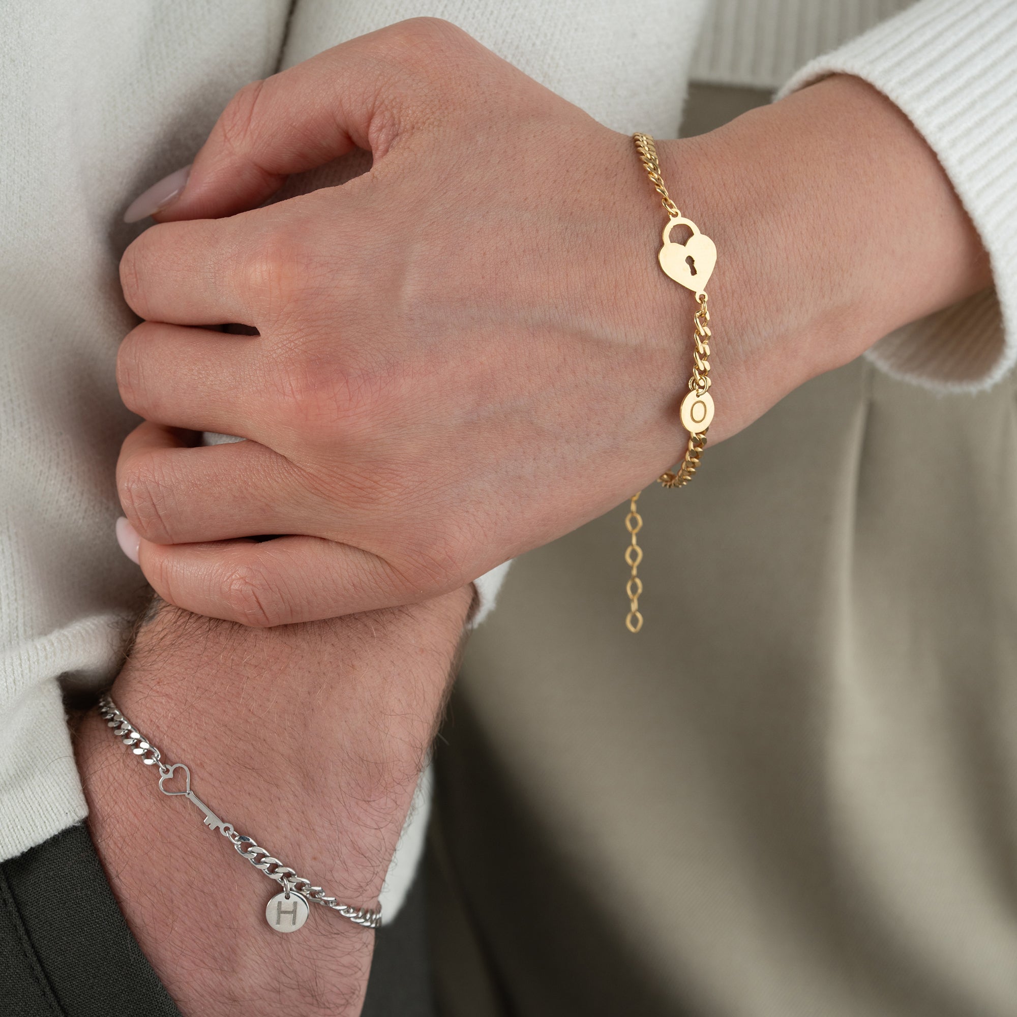 SCHLOSS SCHLÜSSEL UND BUCHSTABE PARTNERARMBAND | 925 SILBER