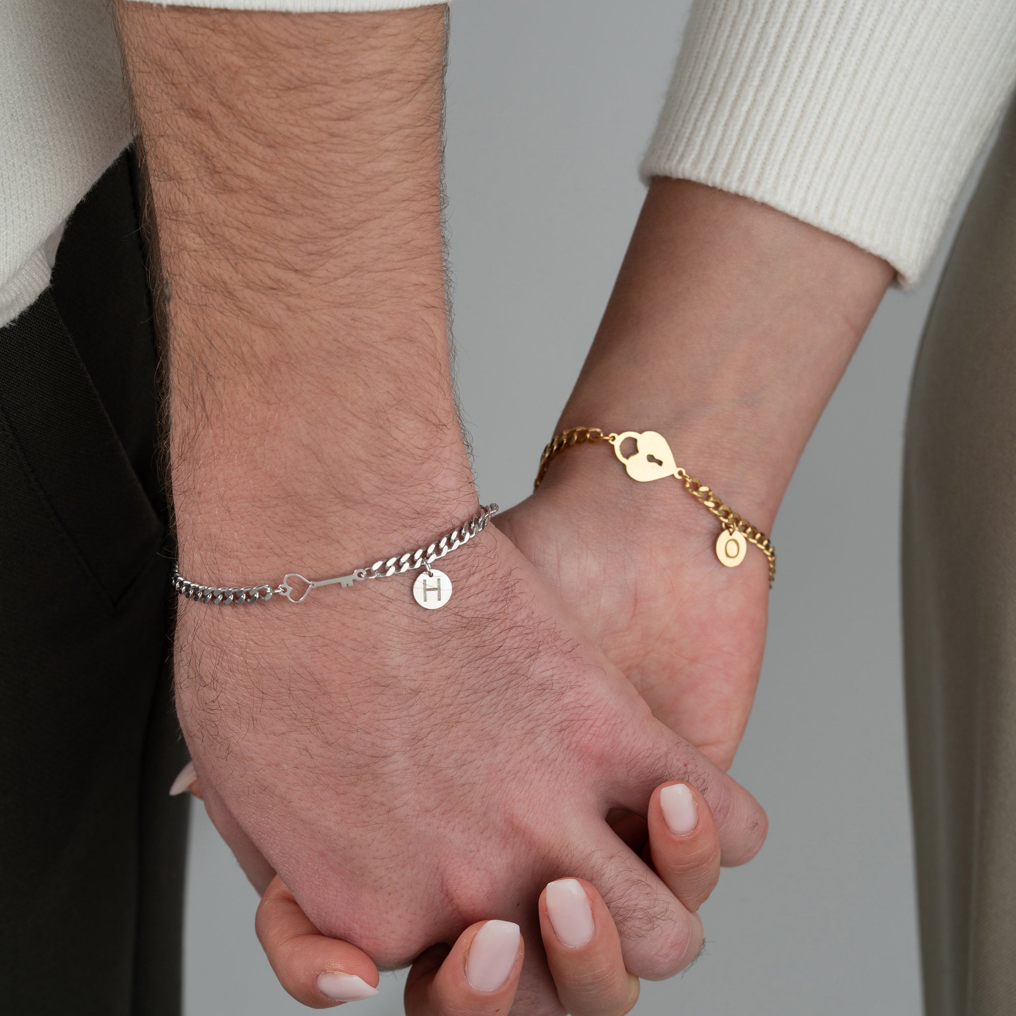 SCHLOSS SCHLÜSSEL UND BUCHSTABE PARTNERARMBAND | 925 SILBER