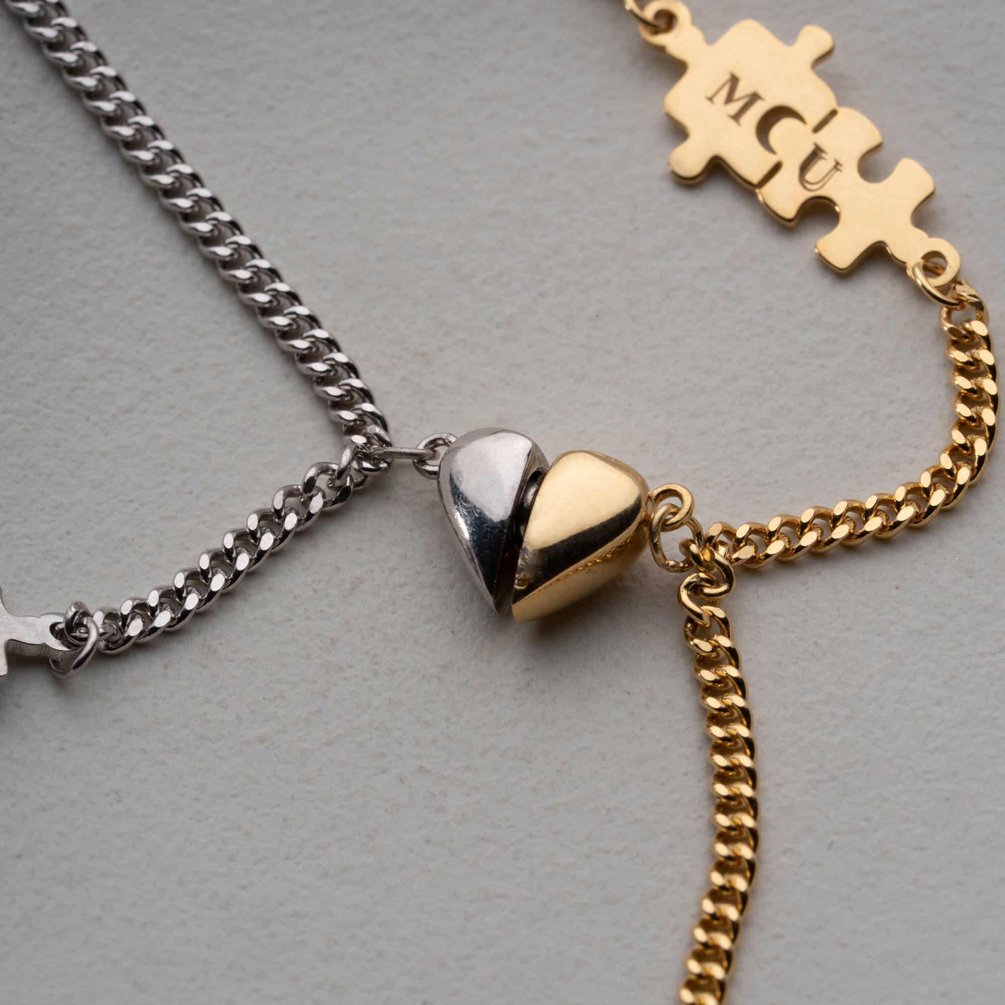 PUZZLE UND HERZMAGNET PARTNERARMBAND | 925 SILBER