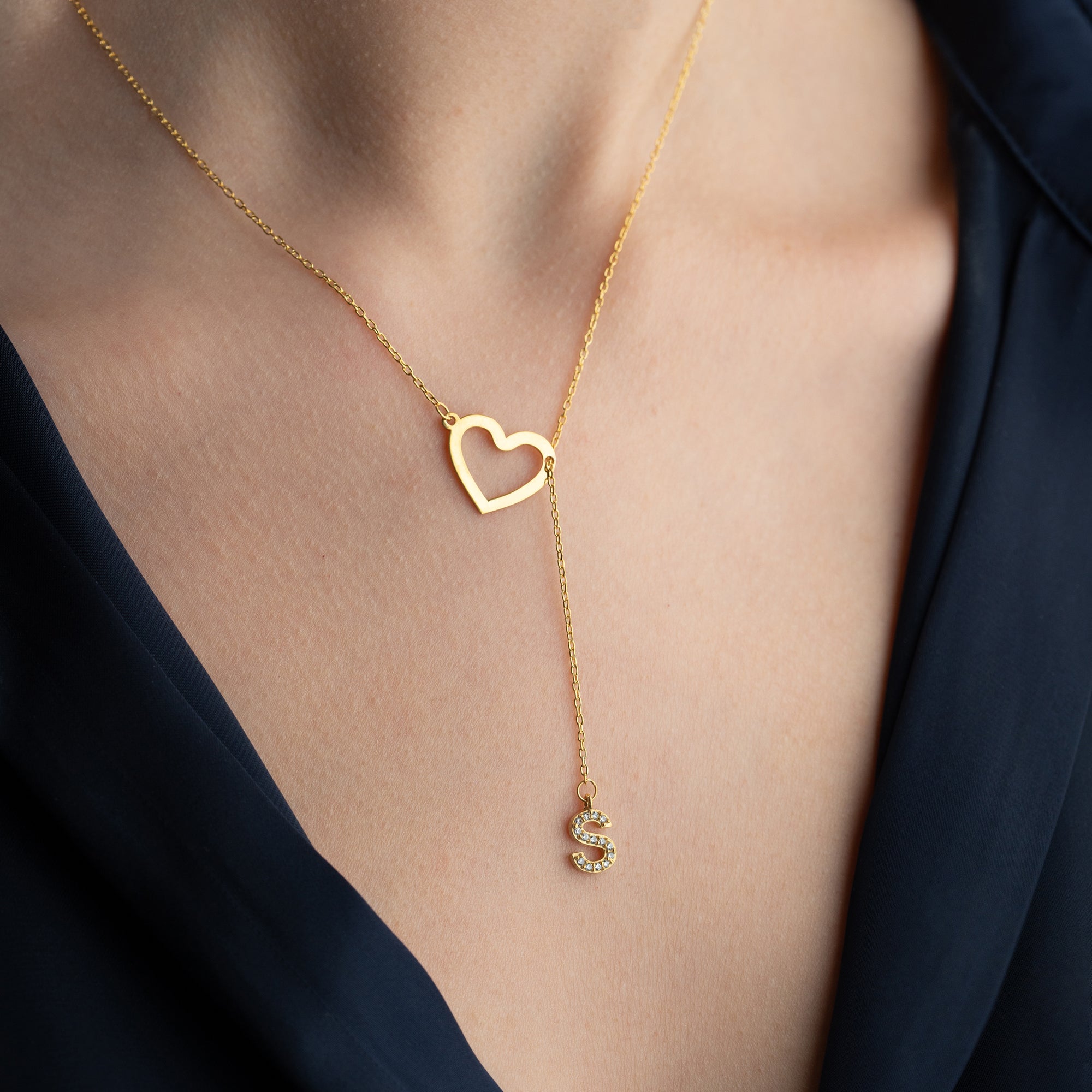 HERZ MIT INITALEN HALSKETTE | 925 SILBER