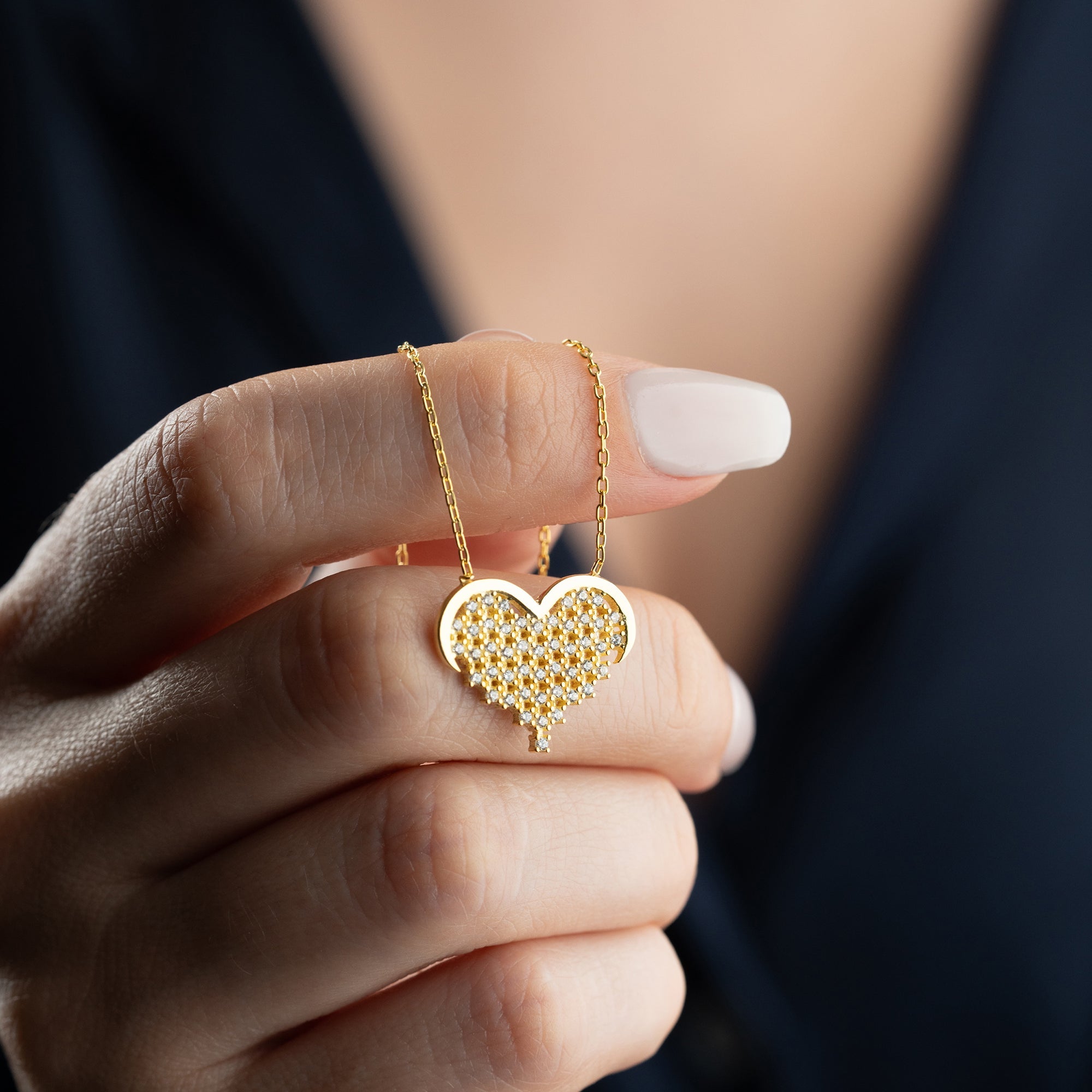 STRASS STEIN HERZ HALSKETTE | 925 SILBER