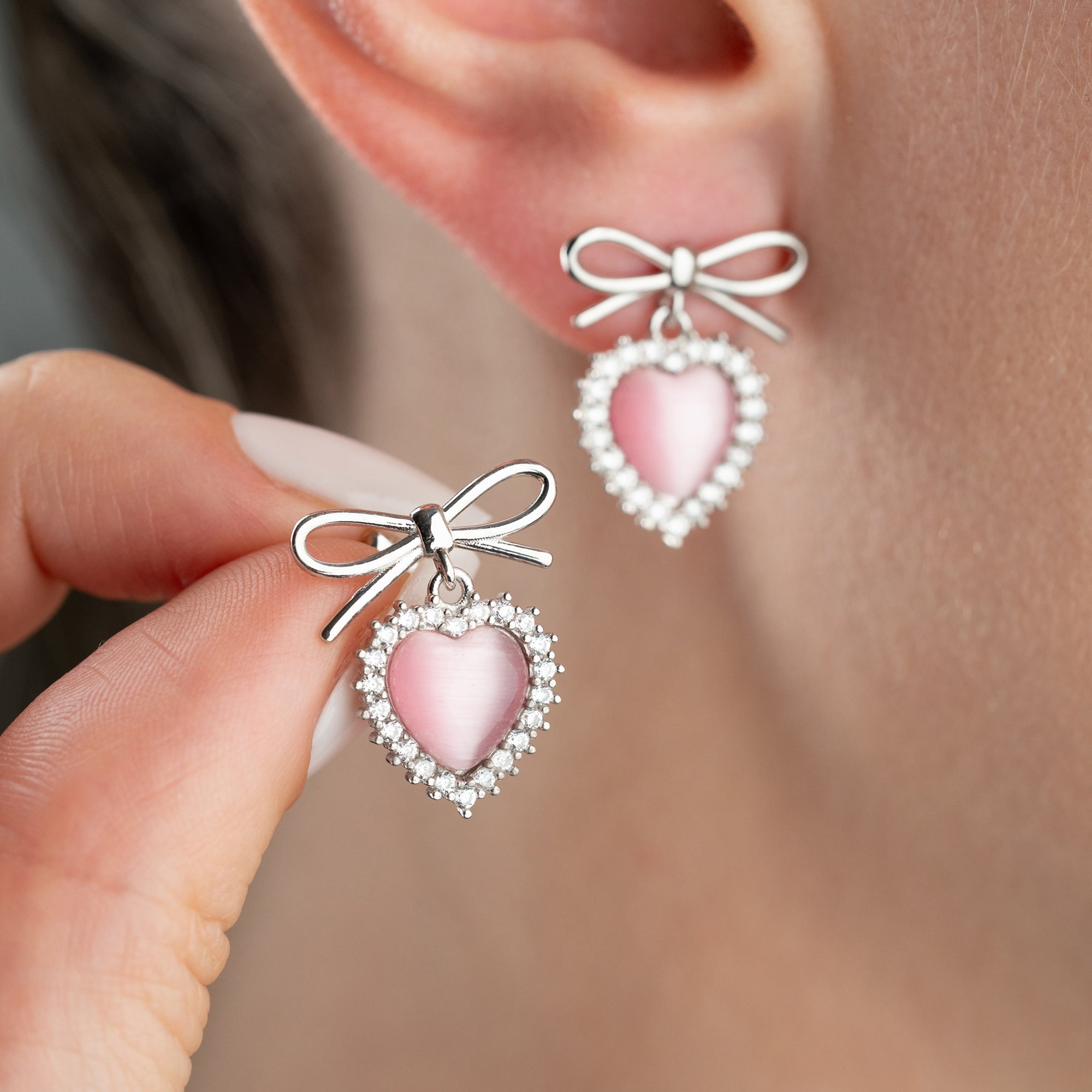SCHLEIFE HERZ OHRRINGE | 925 SILBER