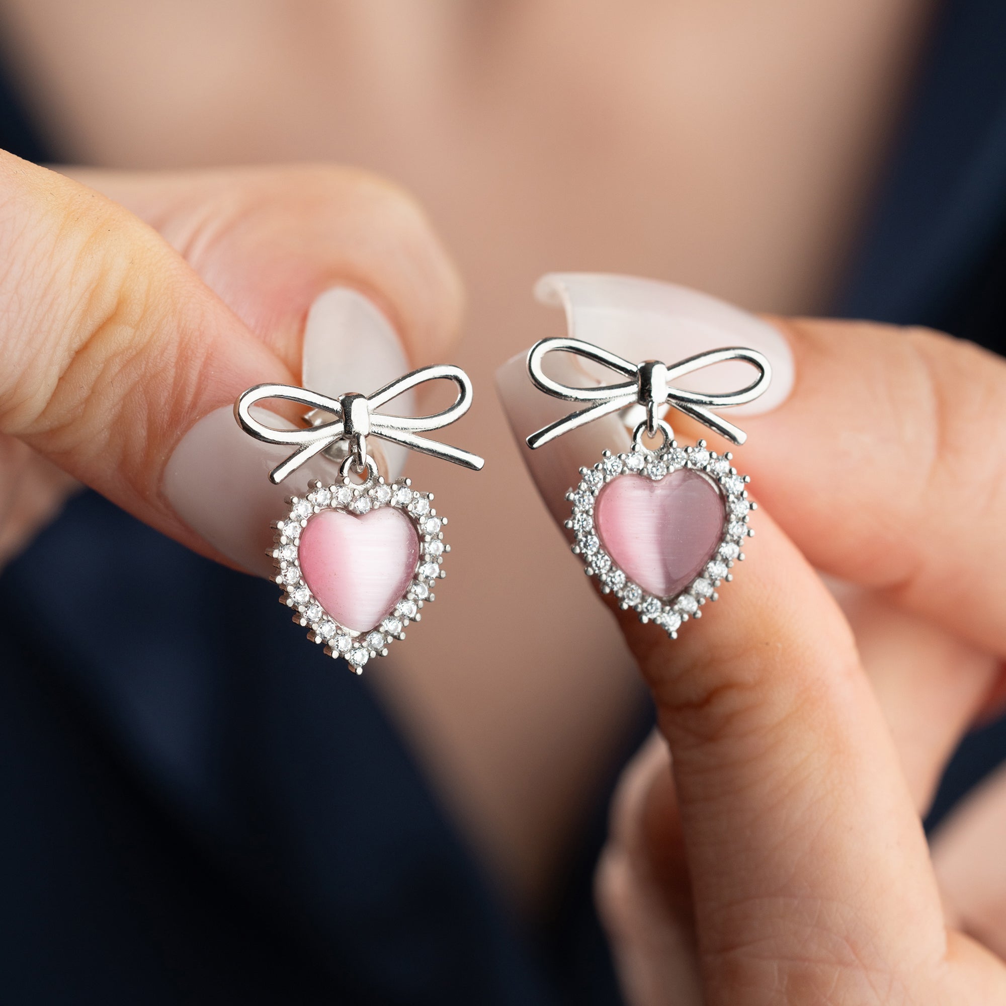 SCHLEIFE HERZ OHRRINGE | 925 SILBER