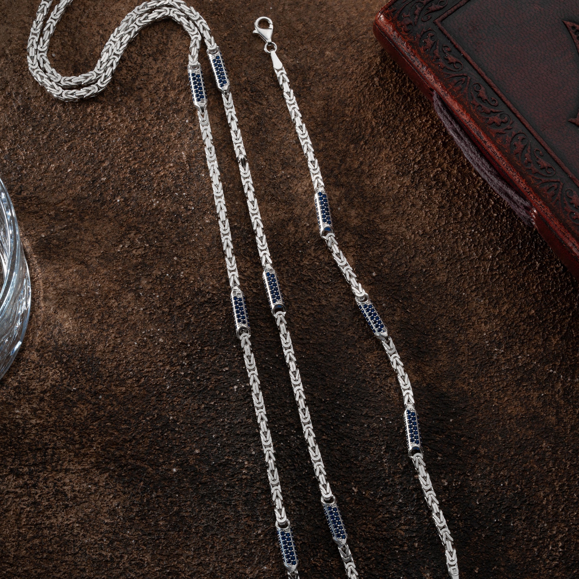 KÖNIGSKETTE MIT STRASSSTEIN BLUE SET | 925 SILBER.