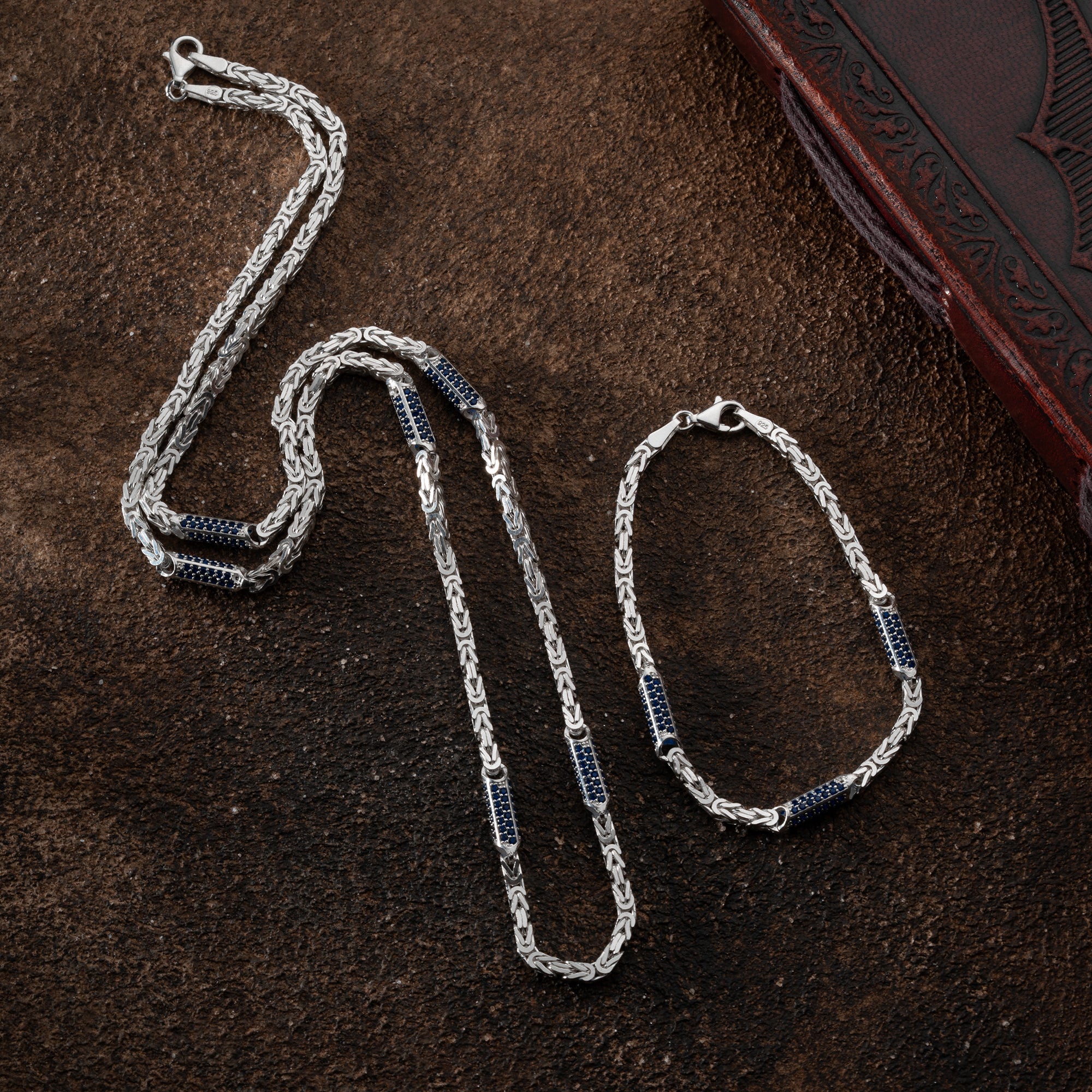 KÖNIGSKETTE MIT STRASSSTEIN BLUE SET | 925 SILBER.