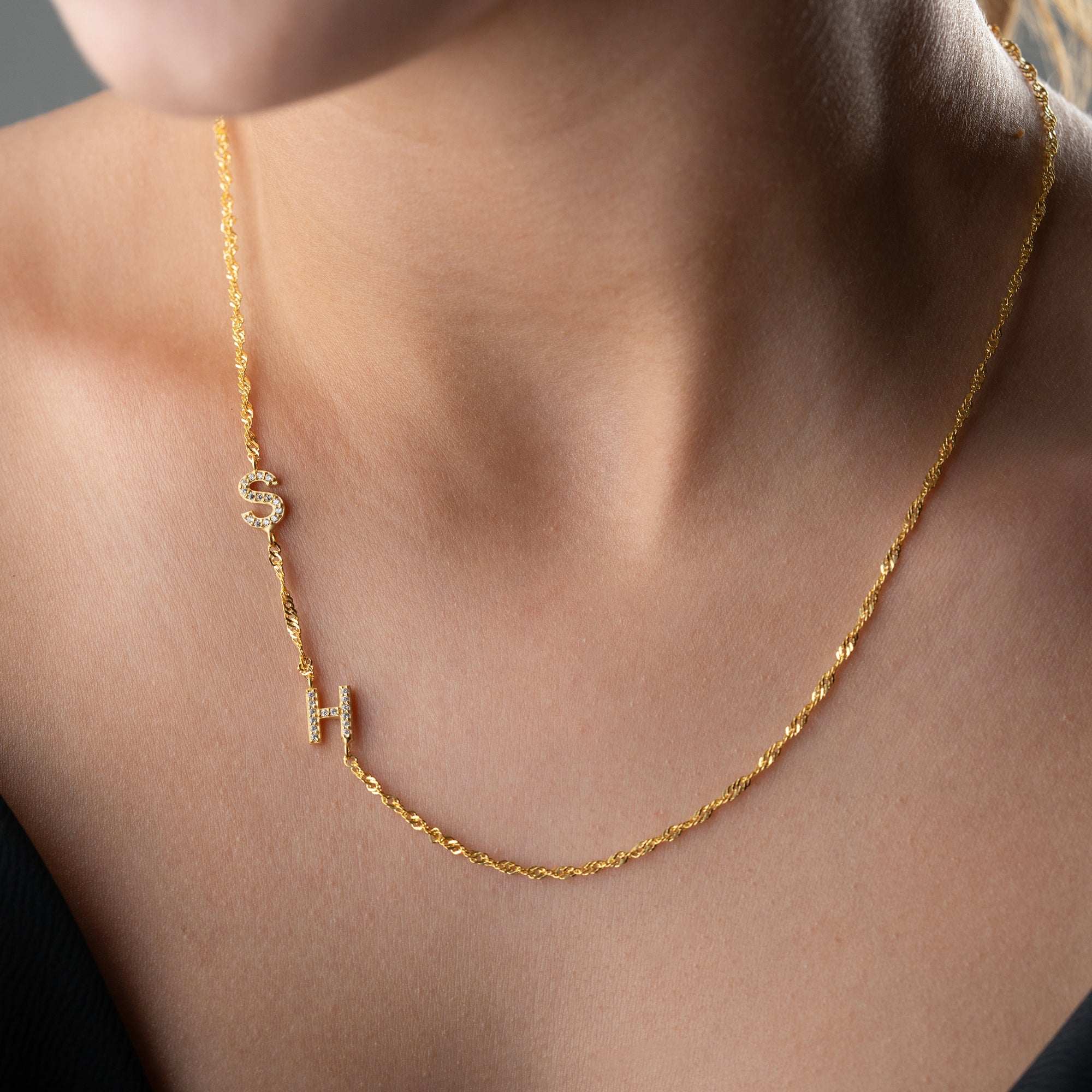 SINGAPUR DUO ZIRKONIA BUCHSTABEN HALSKETTE | 925 SILBER