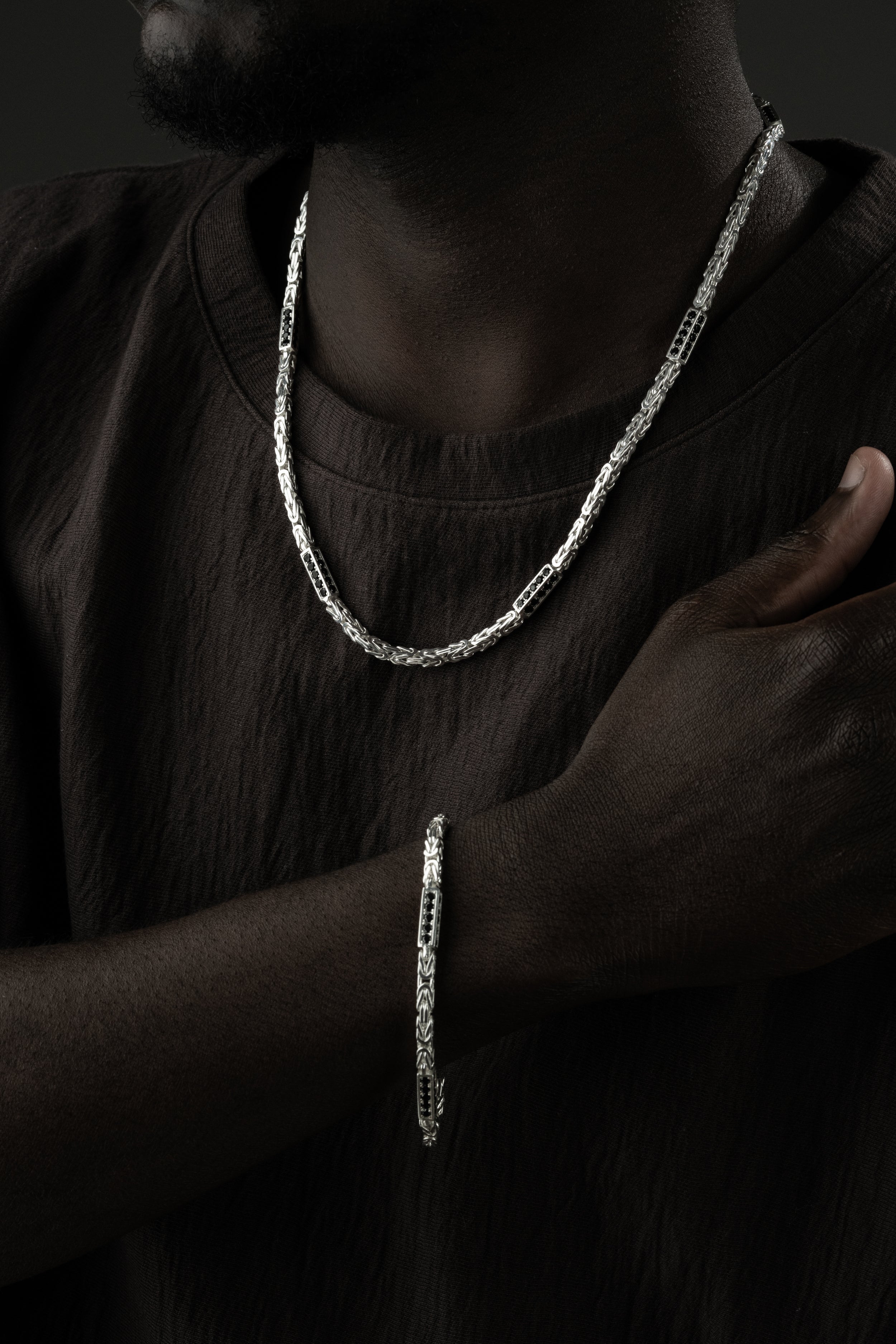 KÖNIGSKETTE BLACK STRASS SET 4mm | 925 SILBER.