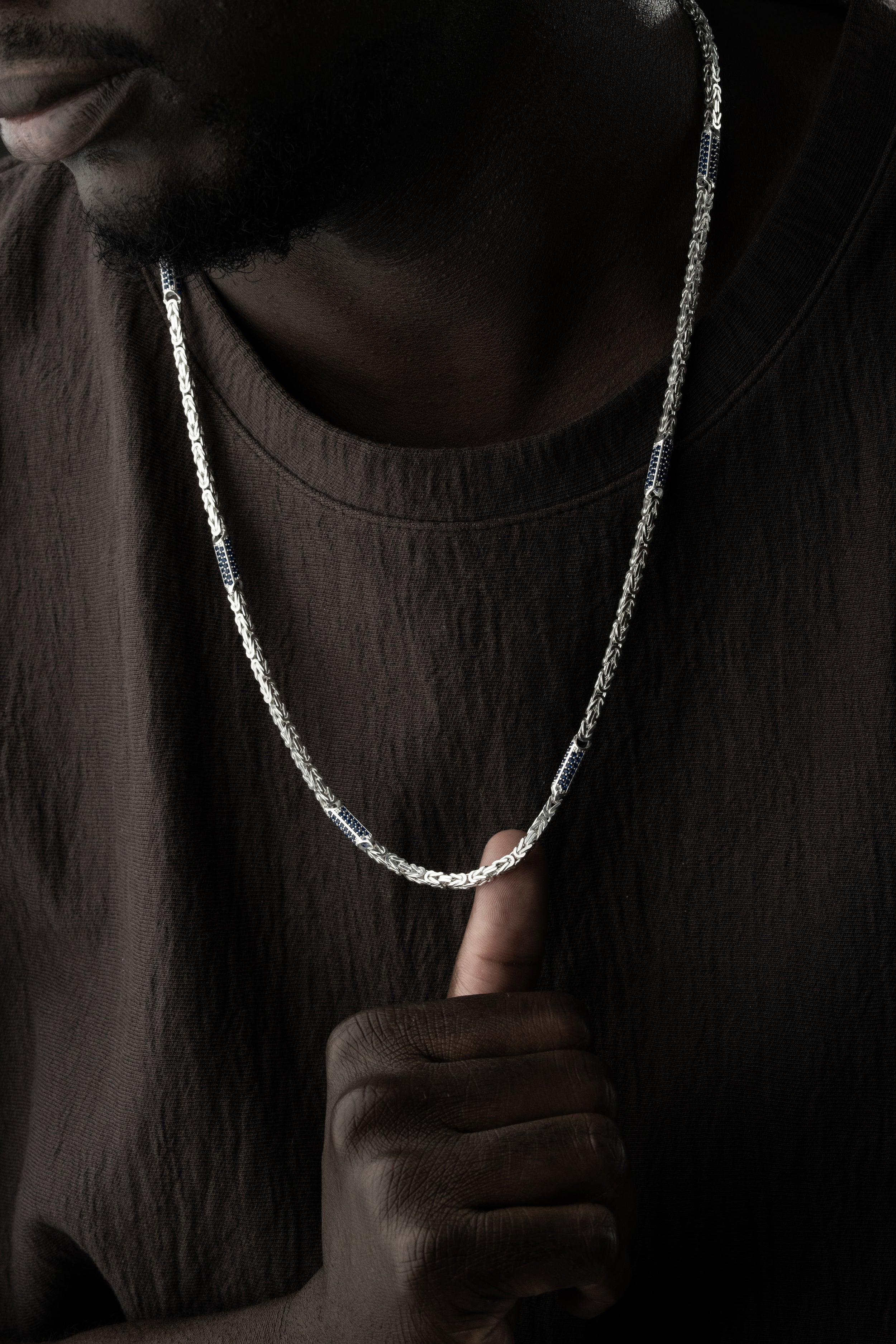 KÖNIGSKETTE MIT STRASSSTEIN BLUE HALSKETTE | 925 SILBER.