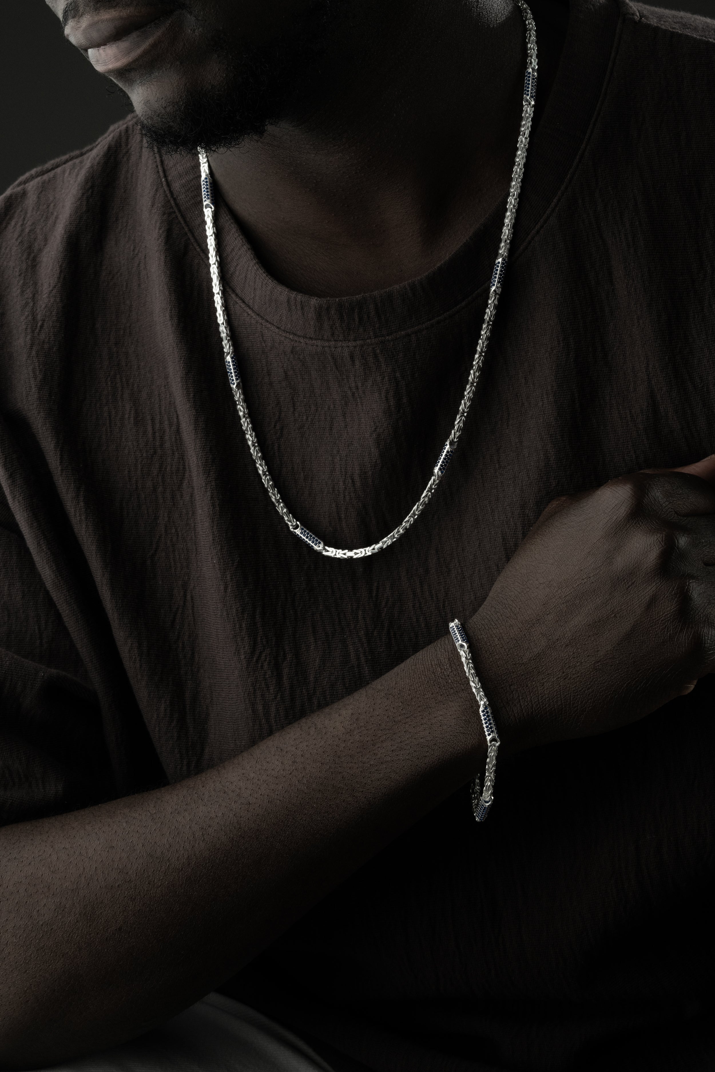 KÖNIGSKETTE MIT STRASSSTEIN BLUE SET | 925 SILBER.