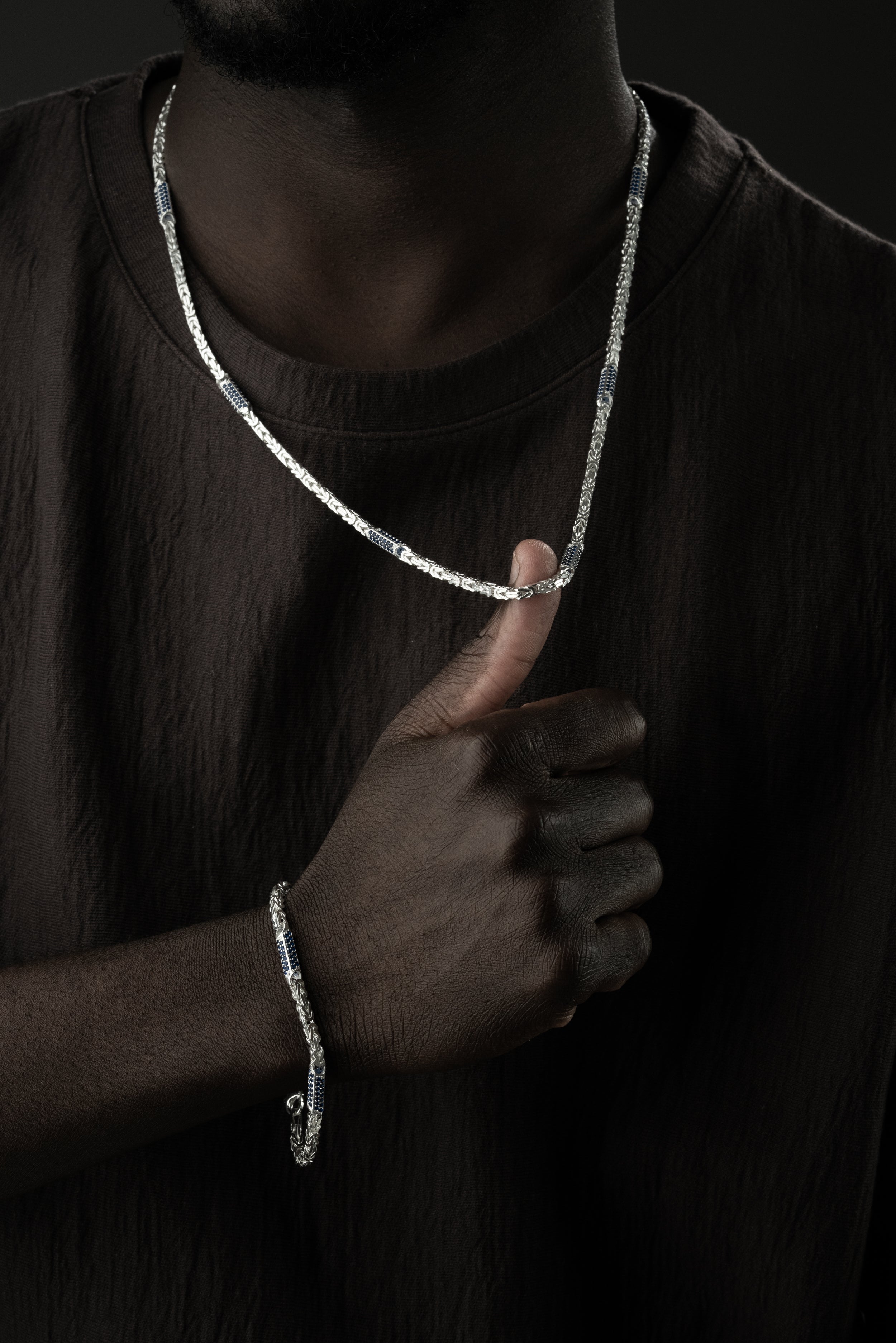 KÖNIGSKETTE MIT STRASSSTEIN BLUE SET | 925 SILBER.