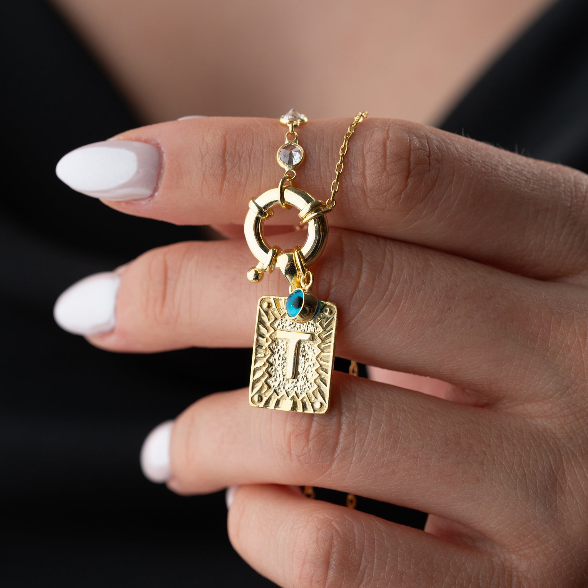 CHAIN DESIGN ICED BUCHSTABE MIT NAZAR | 925 SILBER