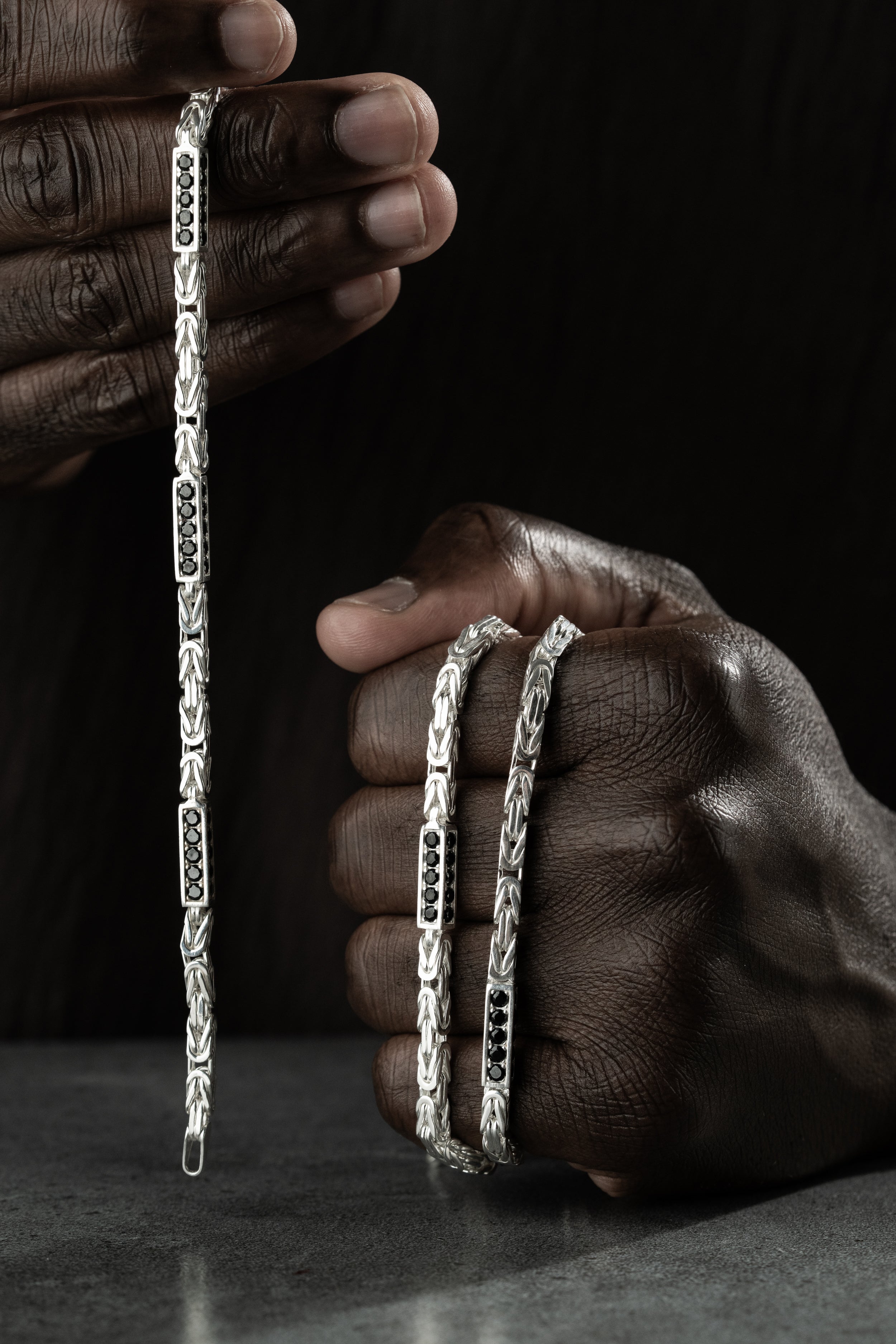 KÖNIGSKETTE BLACK STRASS SET 4mm | 925 SILBER.