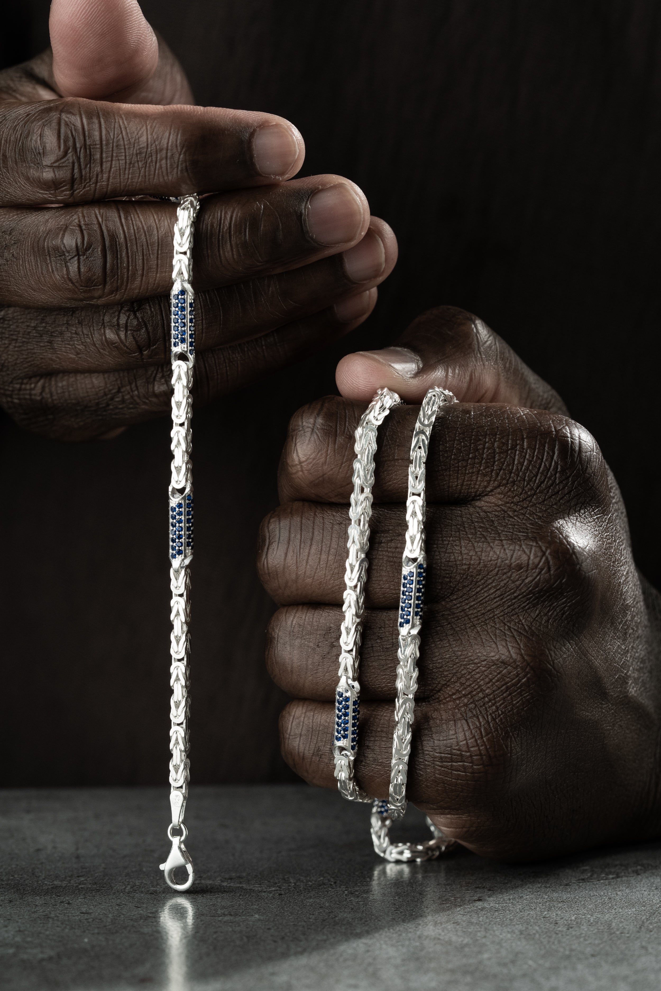 KÖNIGSKETTE MIT STRASSSTEIN BLUE SET | 925 SILBER.