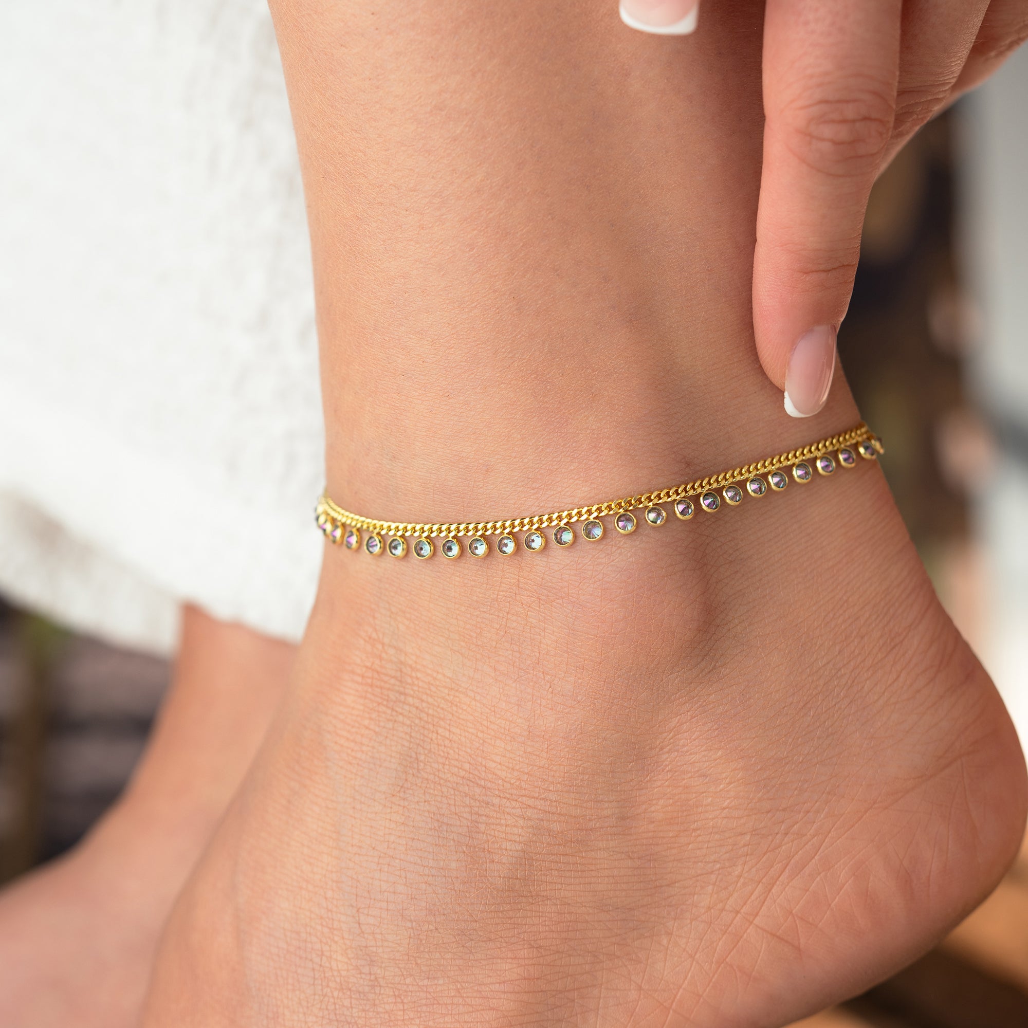 MULTI STONE FUSSKETTE | 925 SILBER.