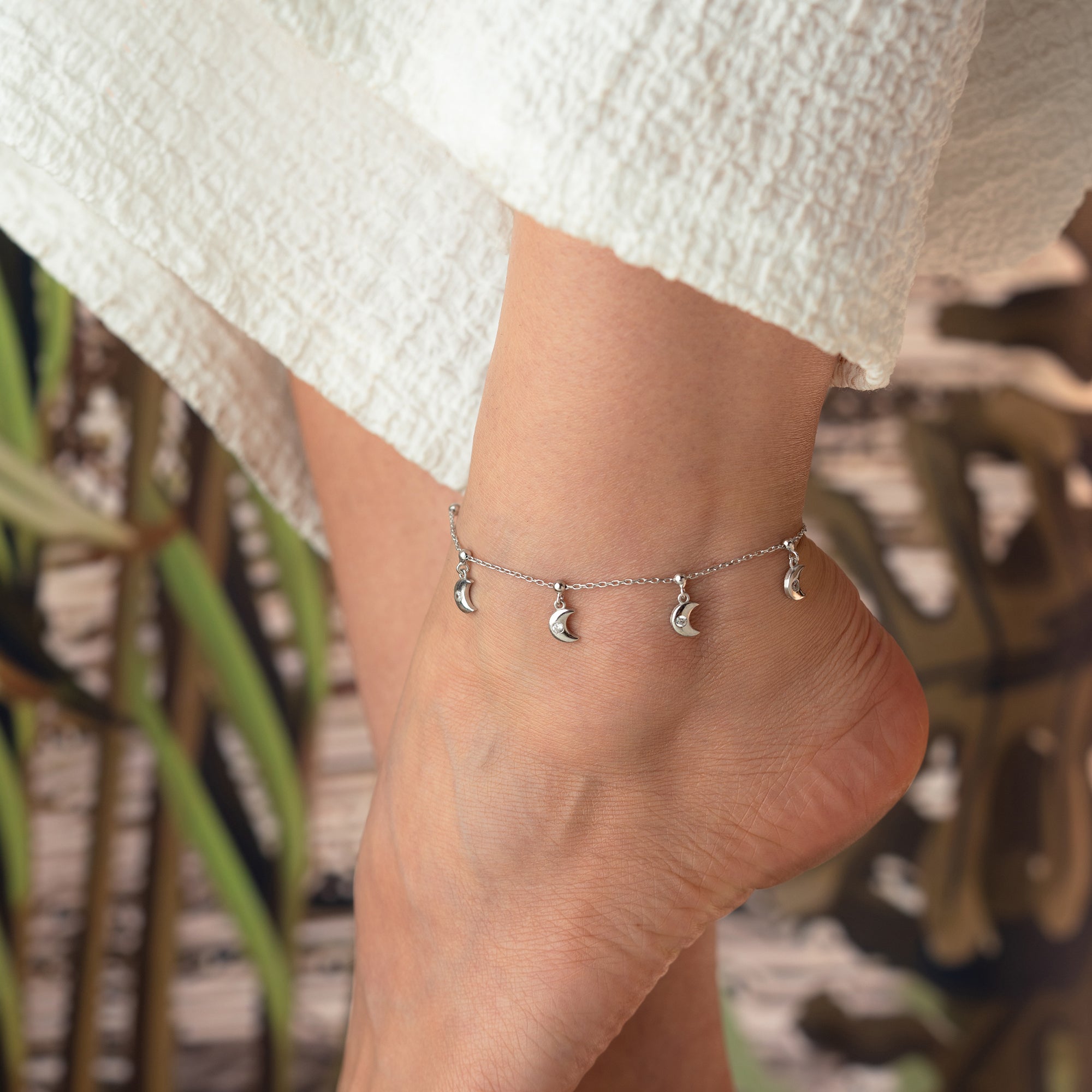 HALBMOND FUSSKETTE | 925 SILBER