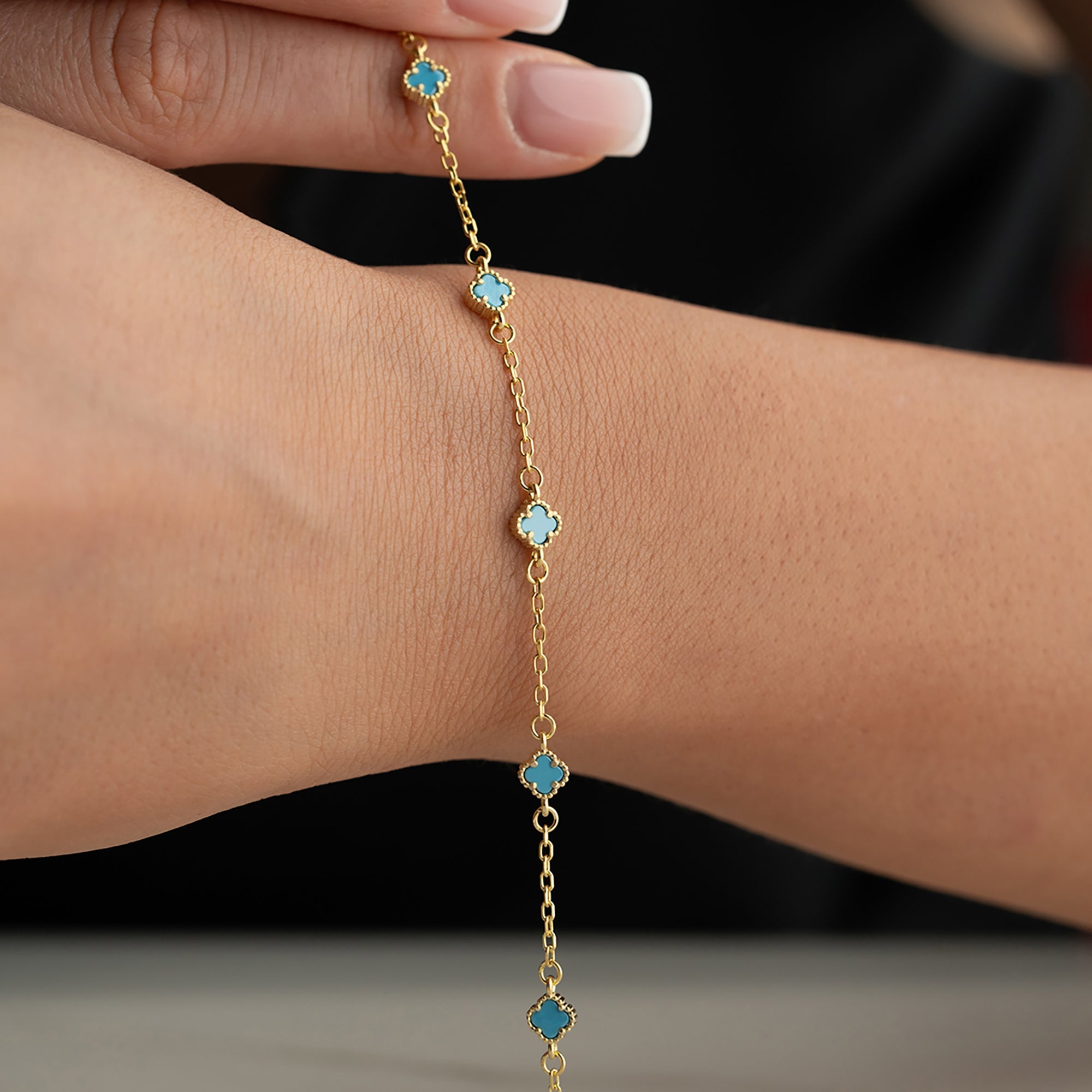 MINIMAL TURKIS KLEE ARMKETTE | 925 SILBER