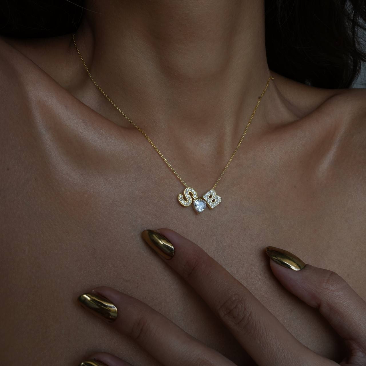 DUO ZIRKONIA HERZ BUCHSTABEN HALSKETTE (8924450652503)